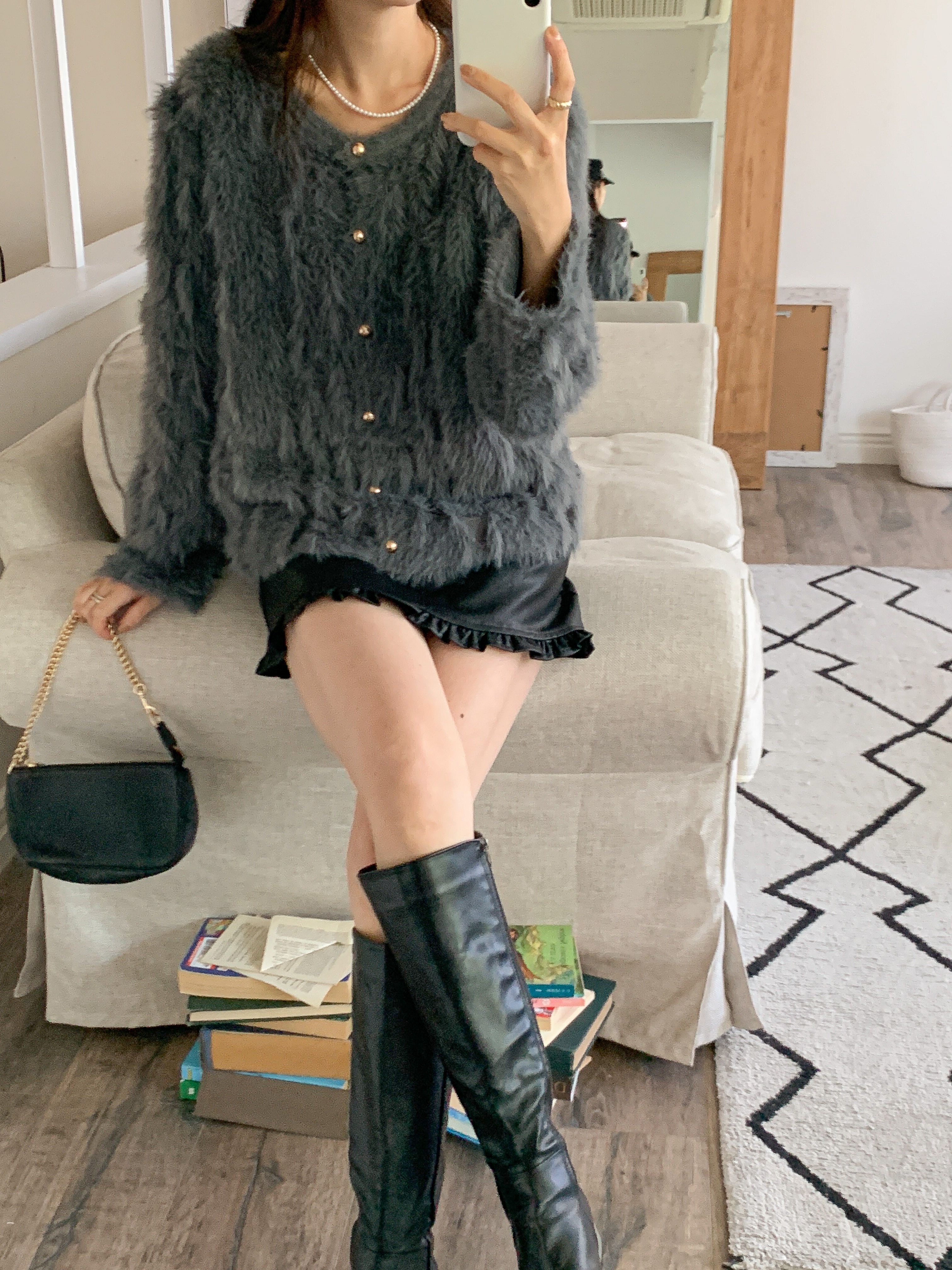 エコファーボタンラウンドネックカラーカーディガン | 詳細画像4