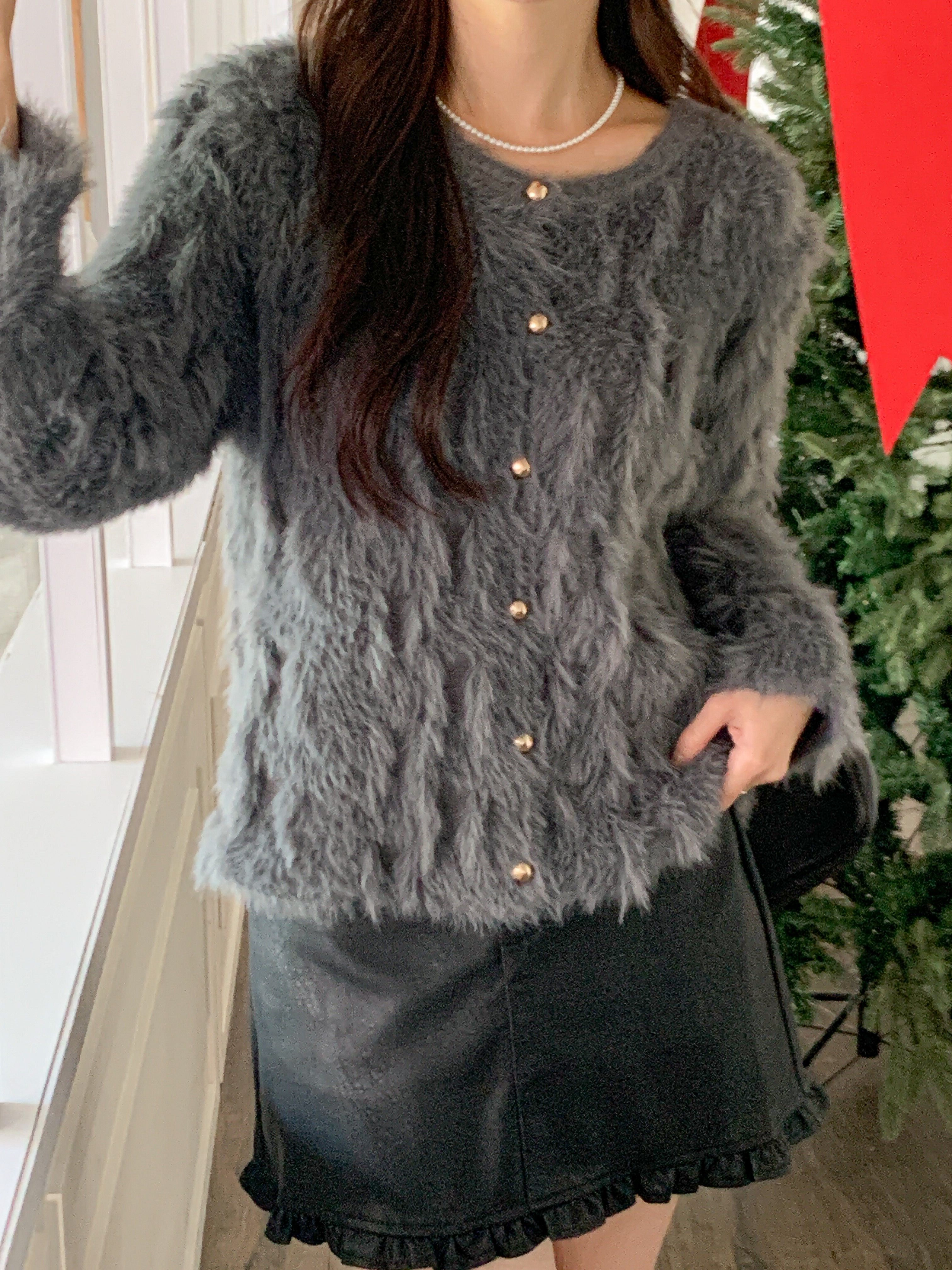 エコファーボタンラウンドネックカラーカーディガン | 詳細画像6