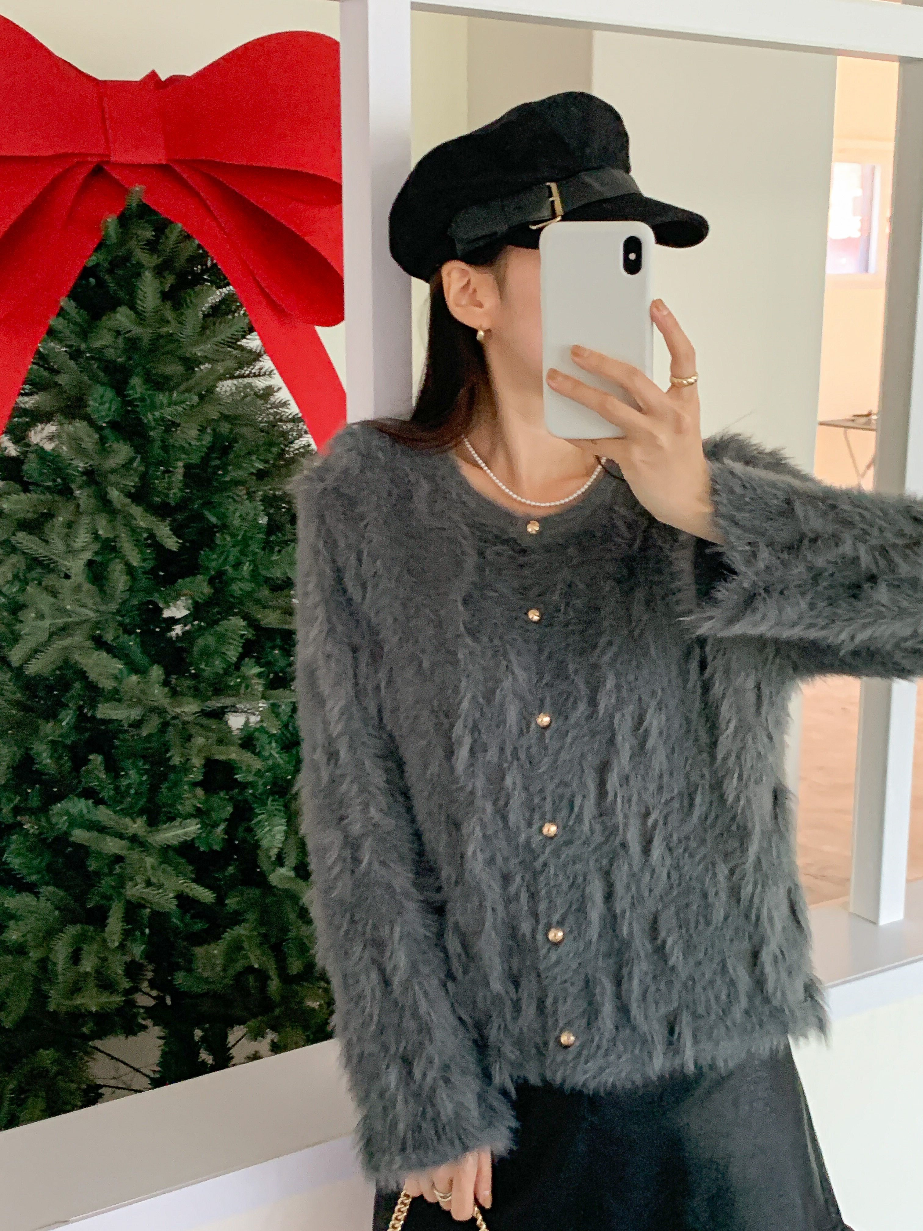 エコファーボタンラウンドネックカラーカーディガン | 詳細画像7