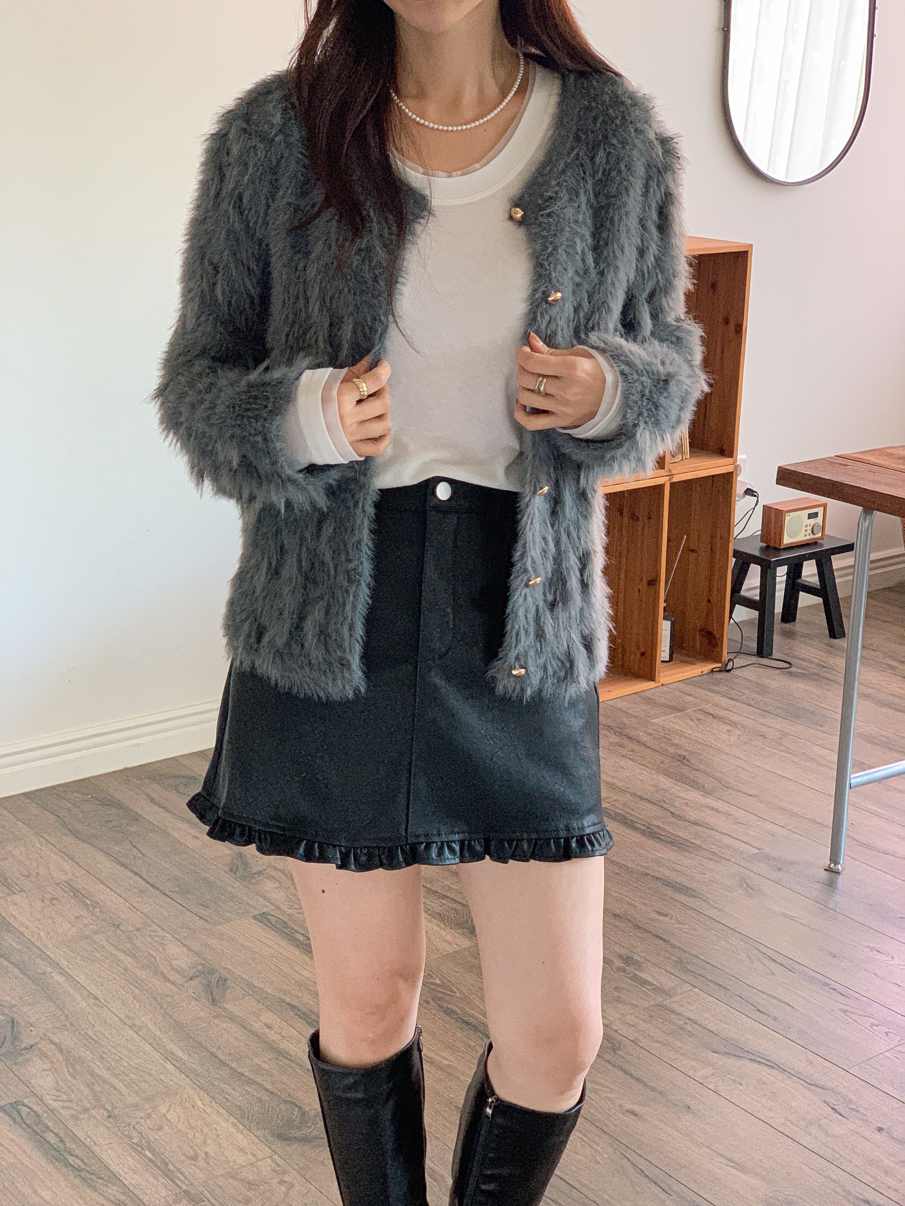 エコファーボタンラウンドネックカラーカーディガン | 詳細画像8