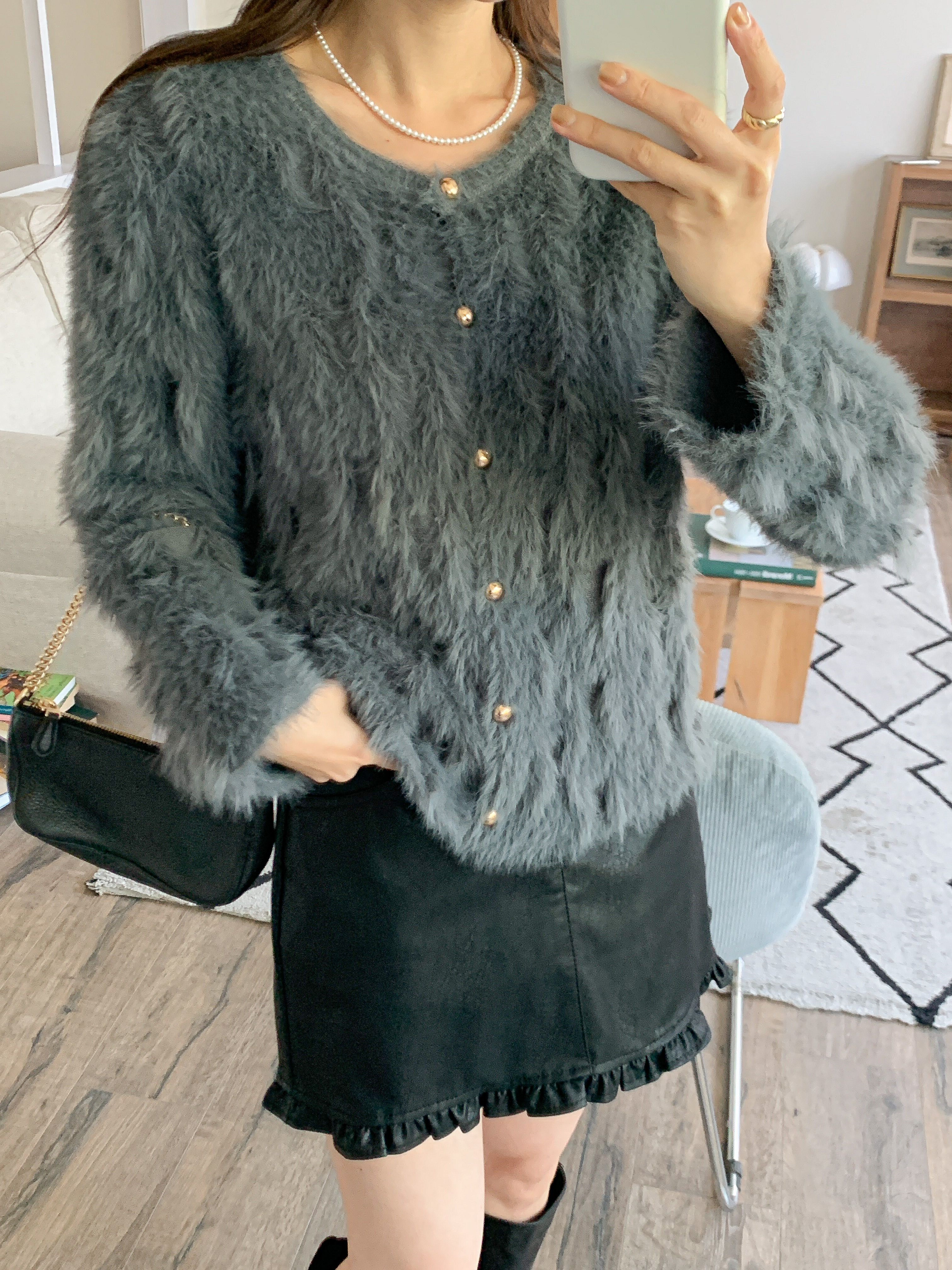 エコファーボタンラウンドネックカラーカーディガン | 詳細画像10