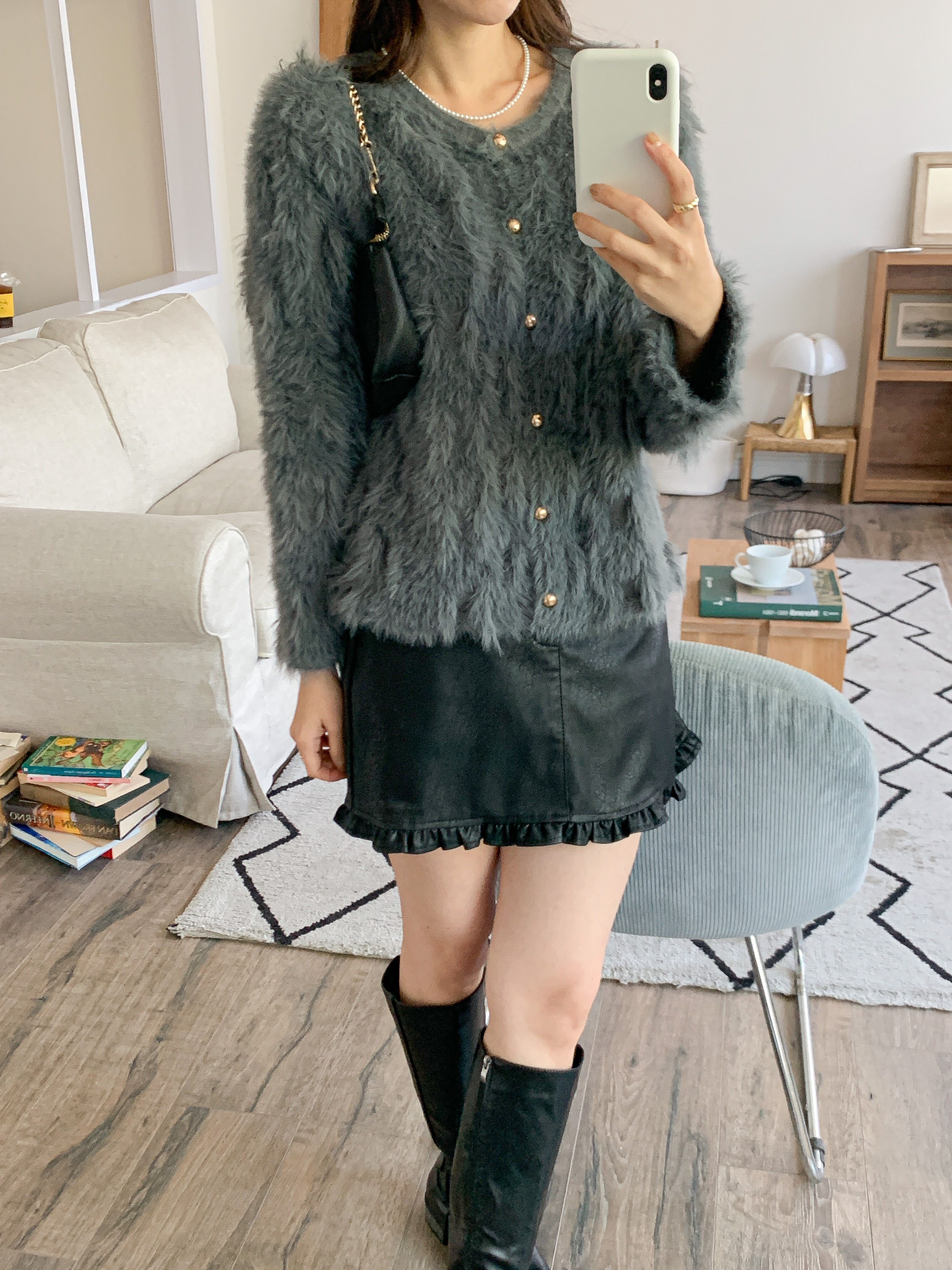 エコファーボタンラウンドネックカラーカーディガン | 詳細画像13