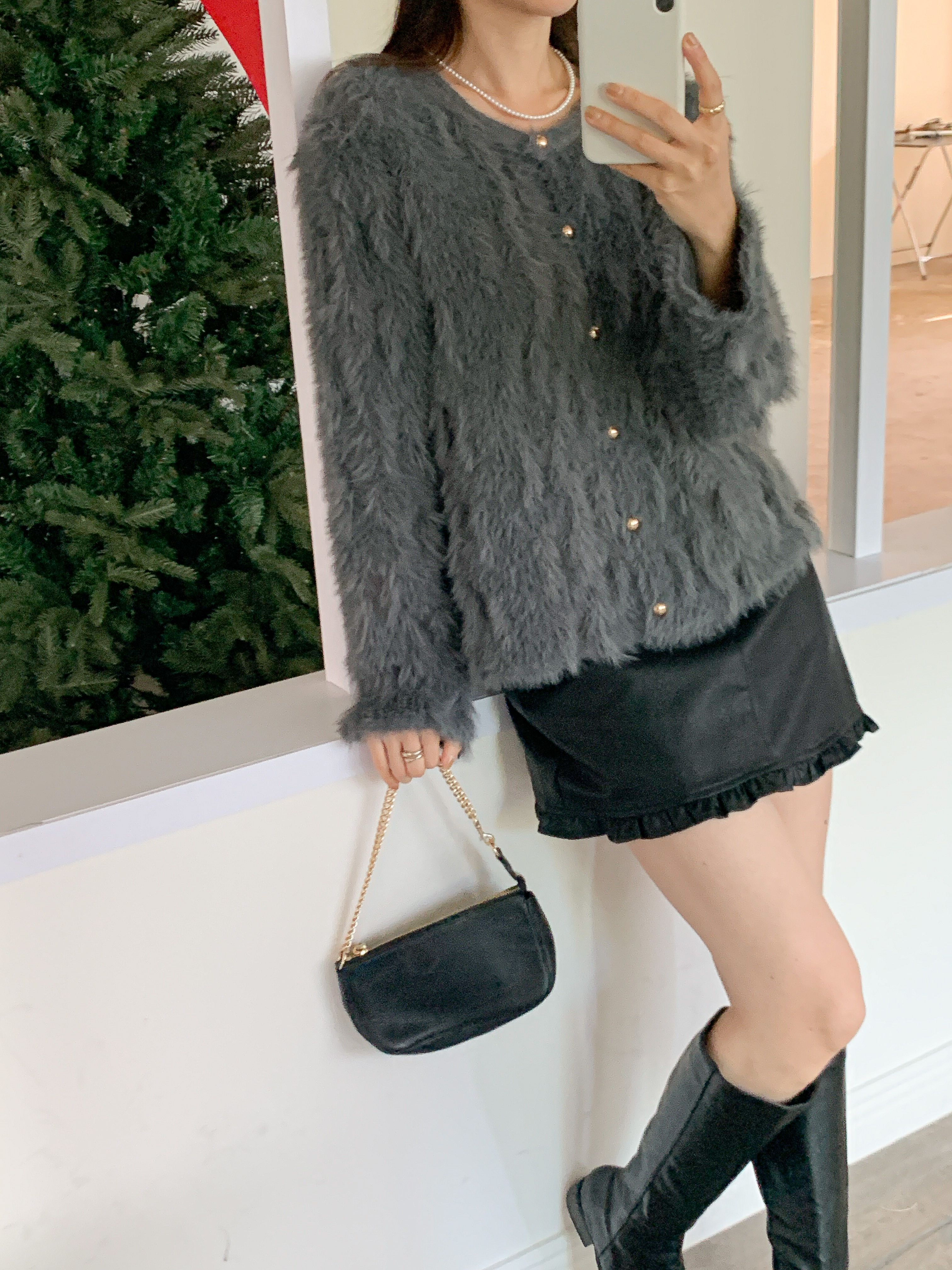 エコファーボタンラウンドネックカラーカーディガン | 詳細画像15