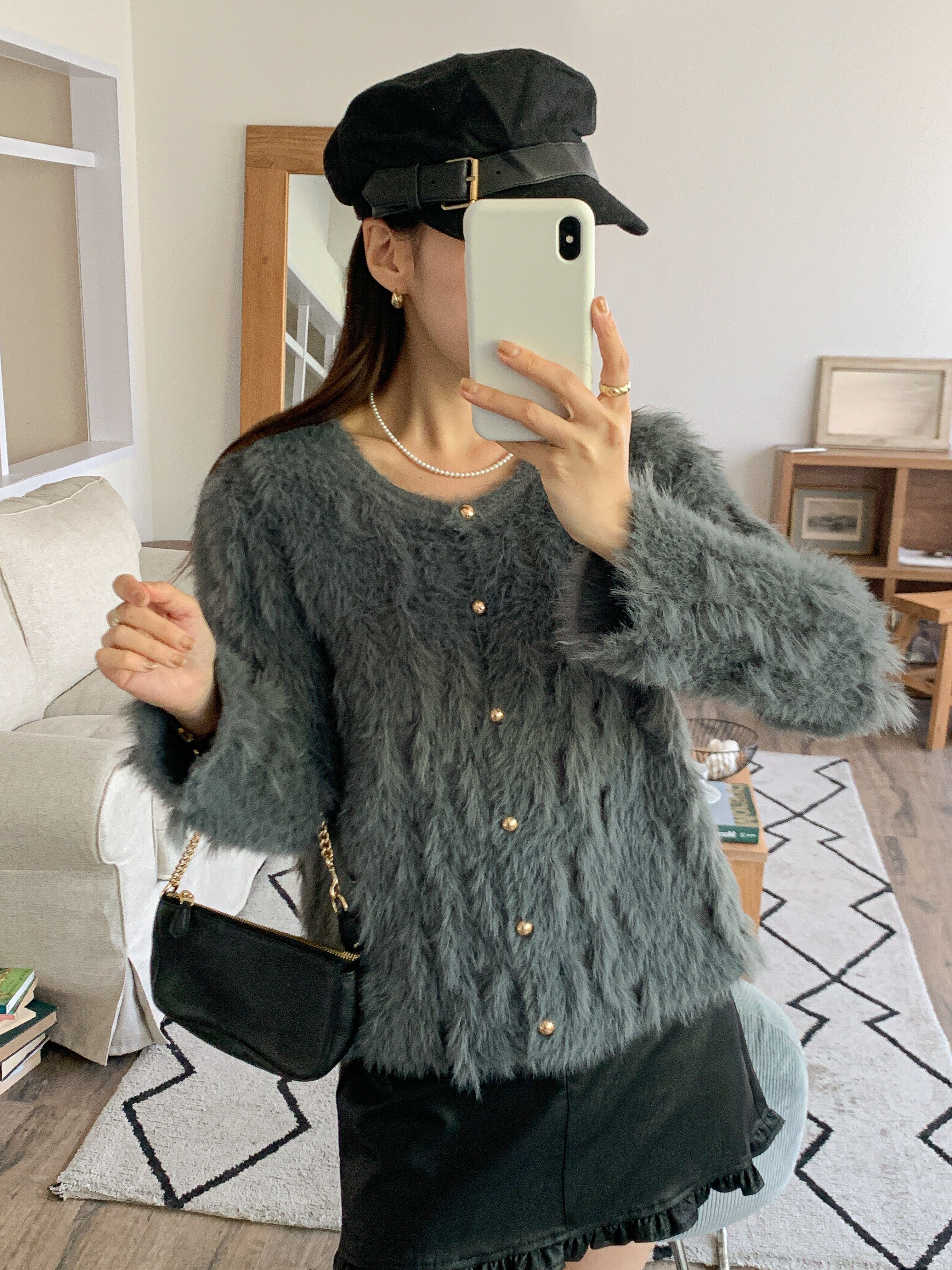 エコファーボタンラウンドネックカラーカーディガン | 詳細画像18