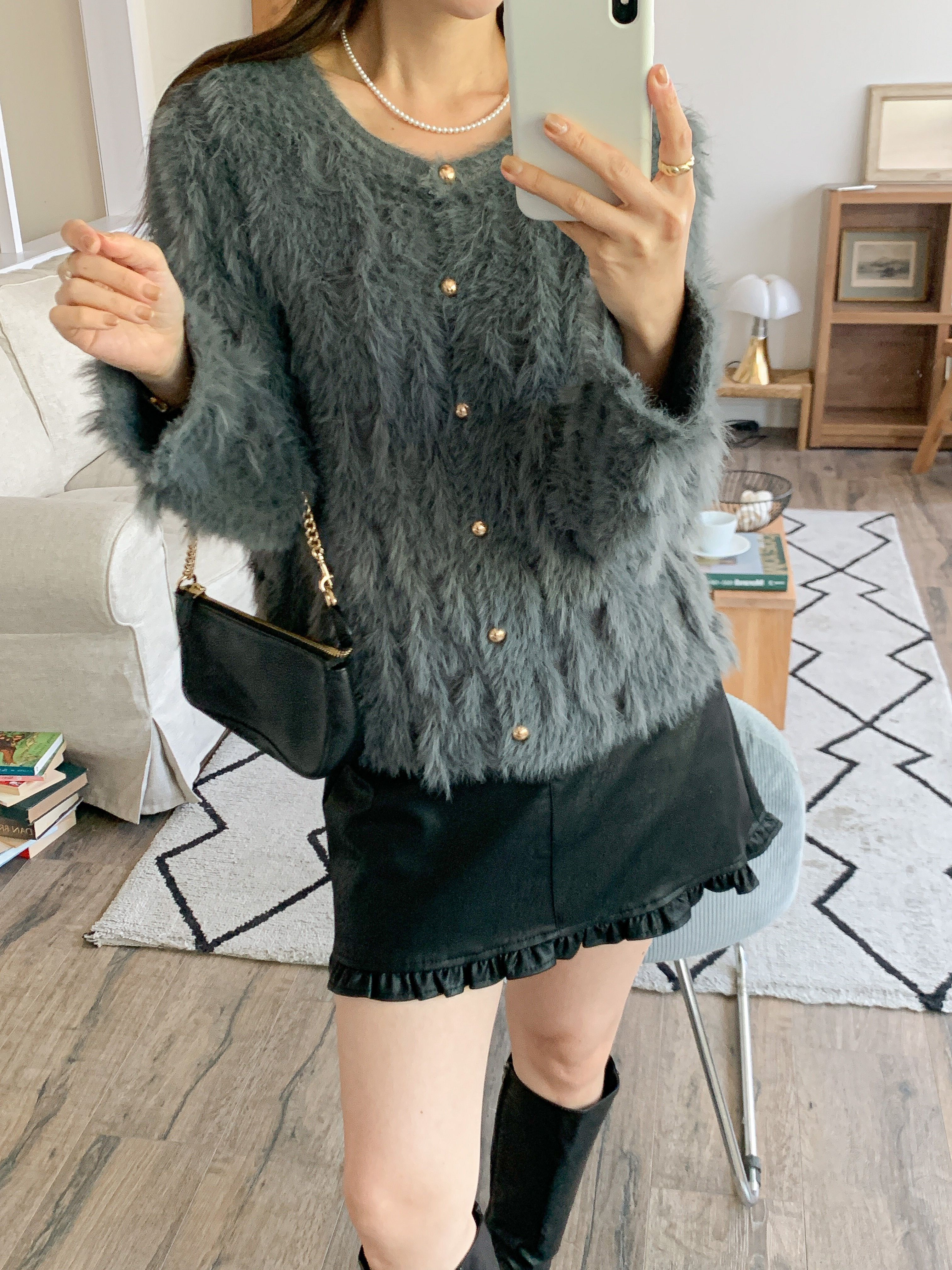 エコファーボタンラウンドネックカラーカーディガン | 詳細画像21