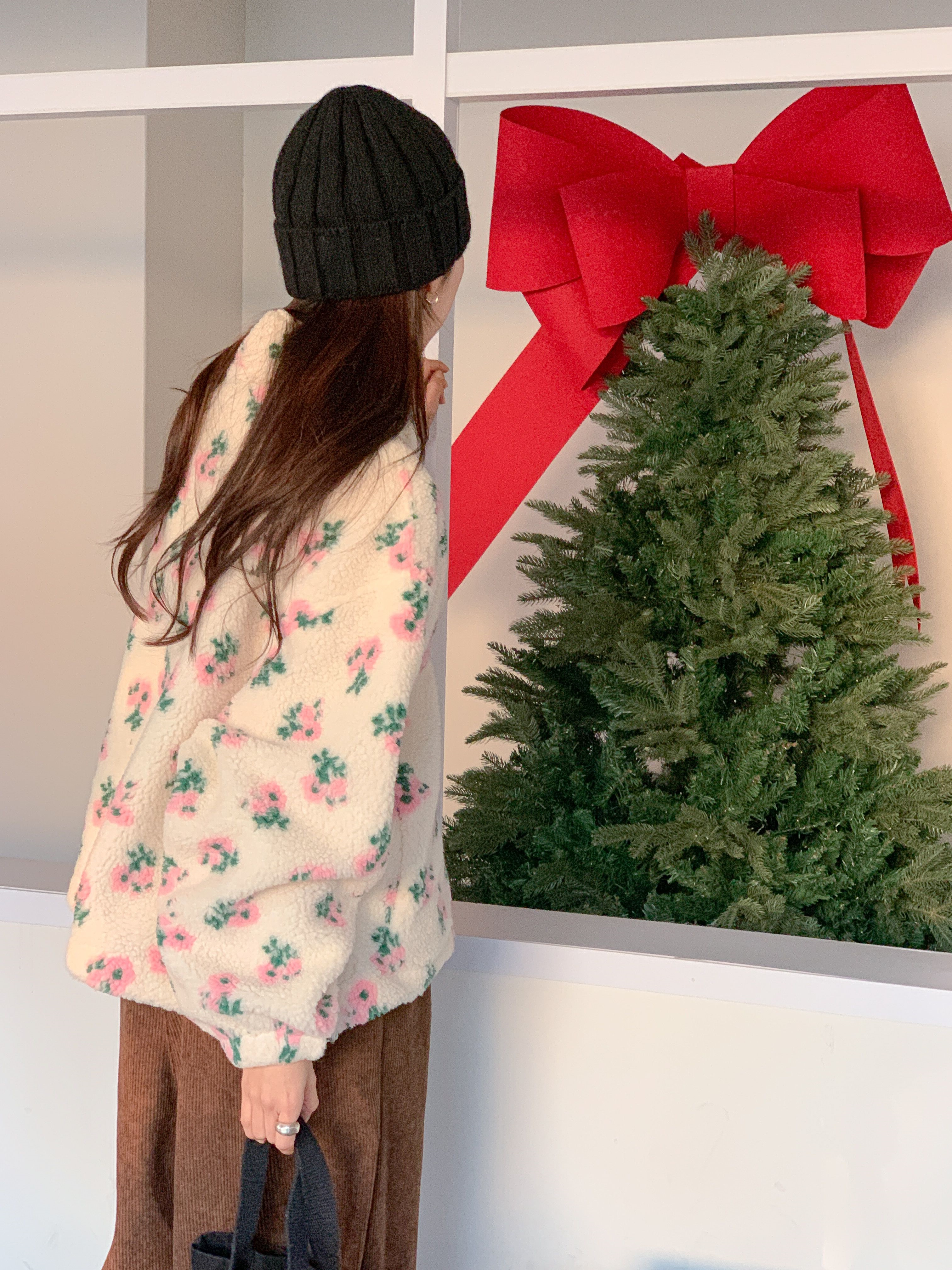 フリースカラードローコードスナップボタンカンガルーポケット花柄カラースウェット | 詳細画像11