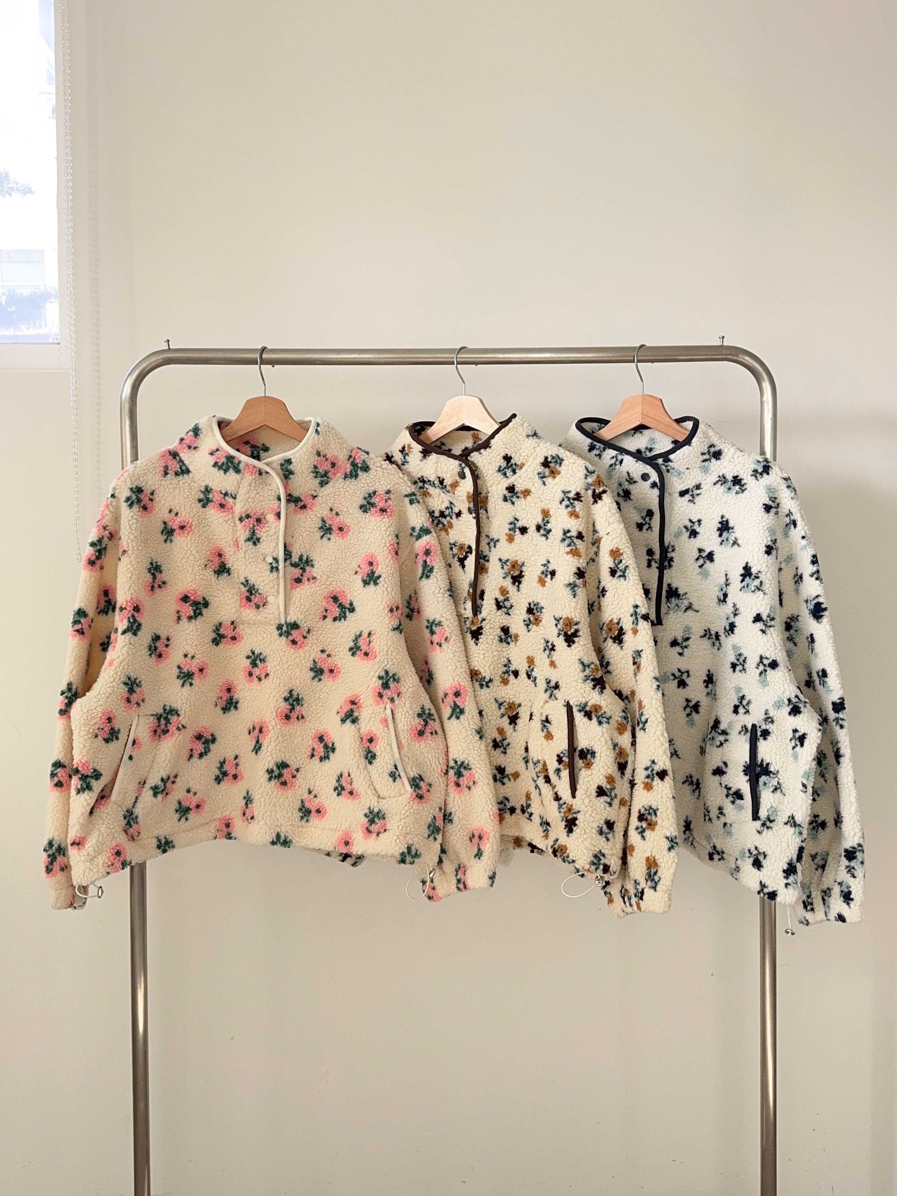 フリースカラードローコードスナップボタンカンガルーポケット花柄カラースウェット | 詳細画像20