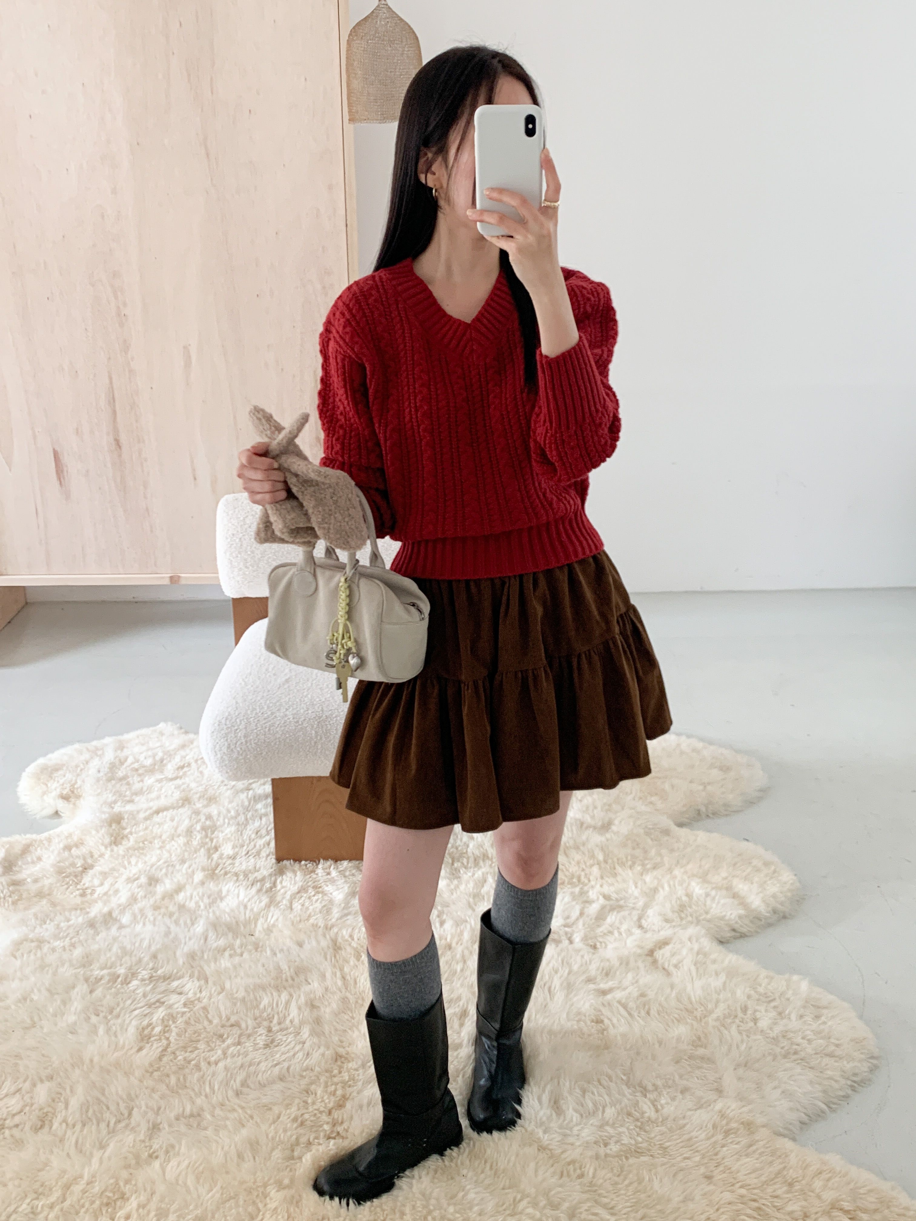 Vネックベーシックケーブルカラーニット | 詳細画像2