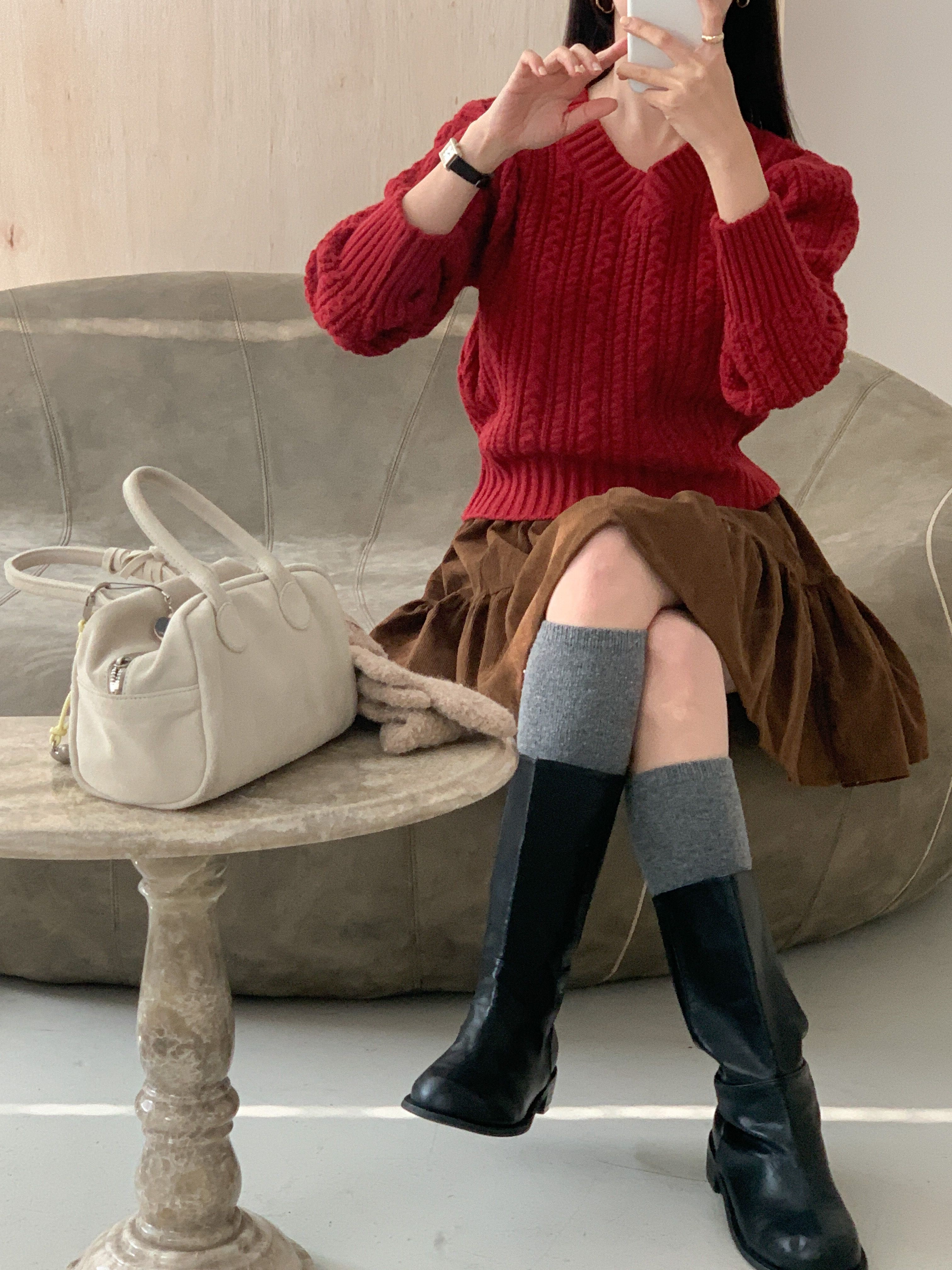 Vネックベーシックケーブルカラーニット | 詳細画像4