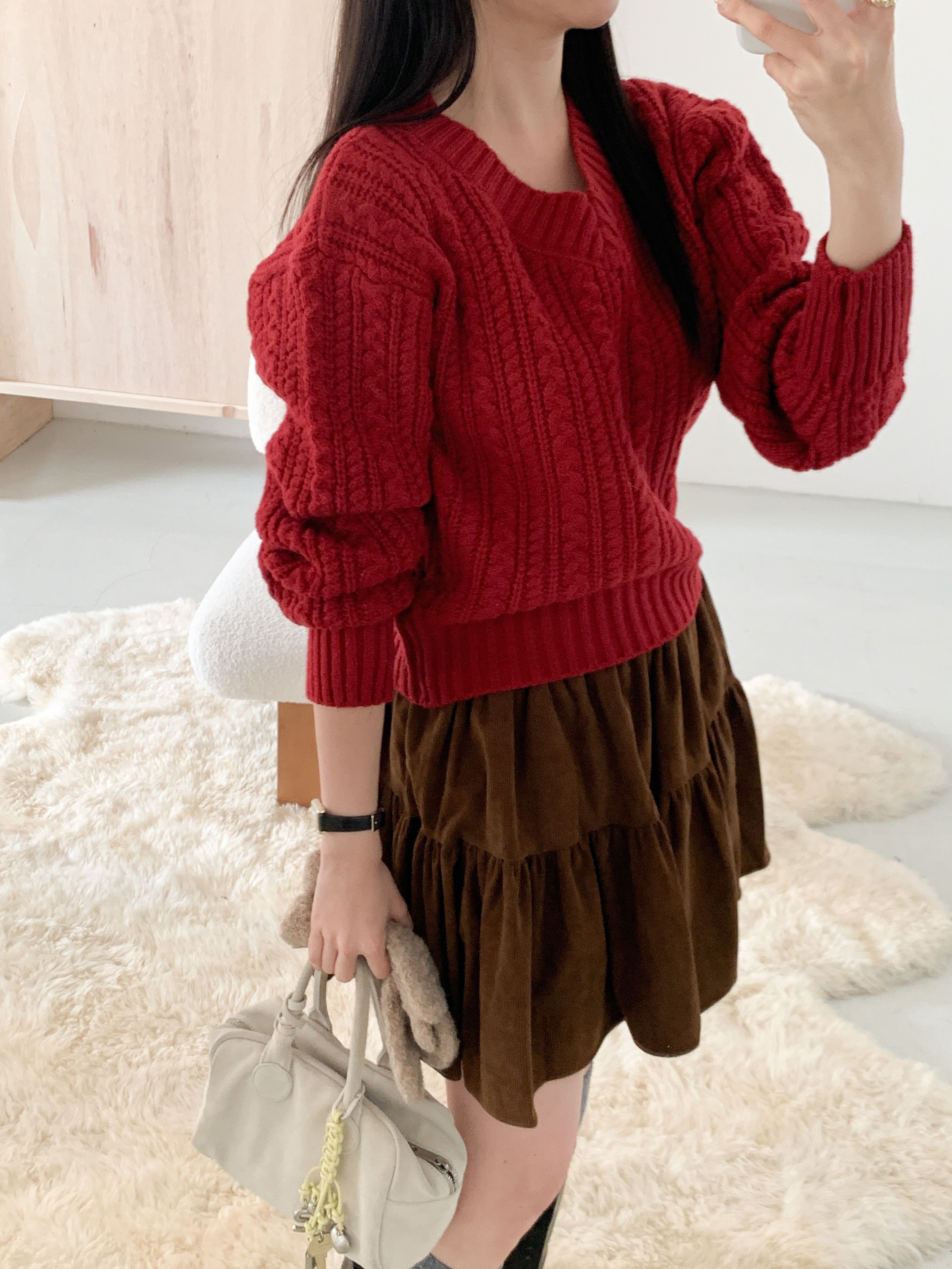 Vネックベーシックケーブルカラーニット | 詳細画像9