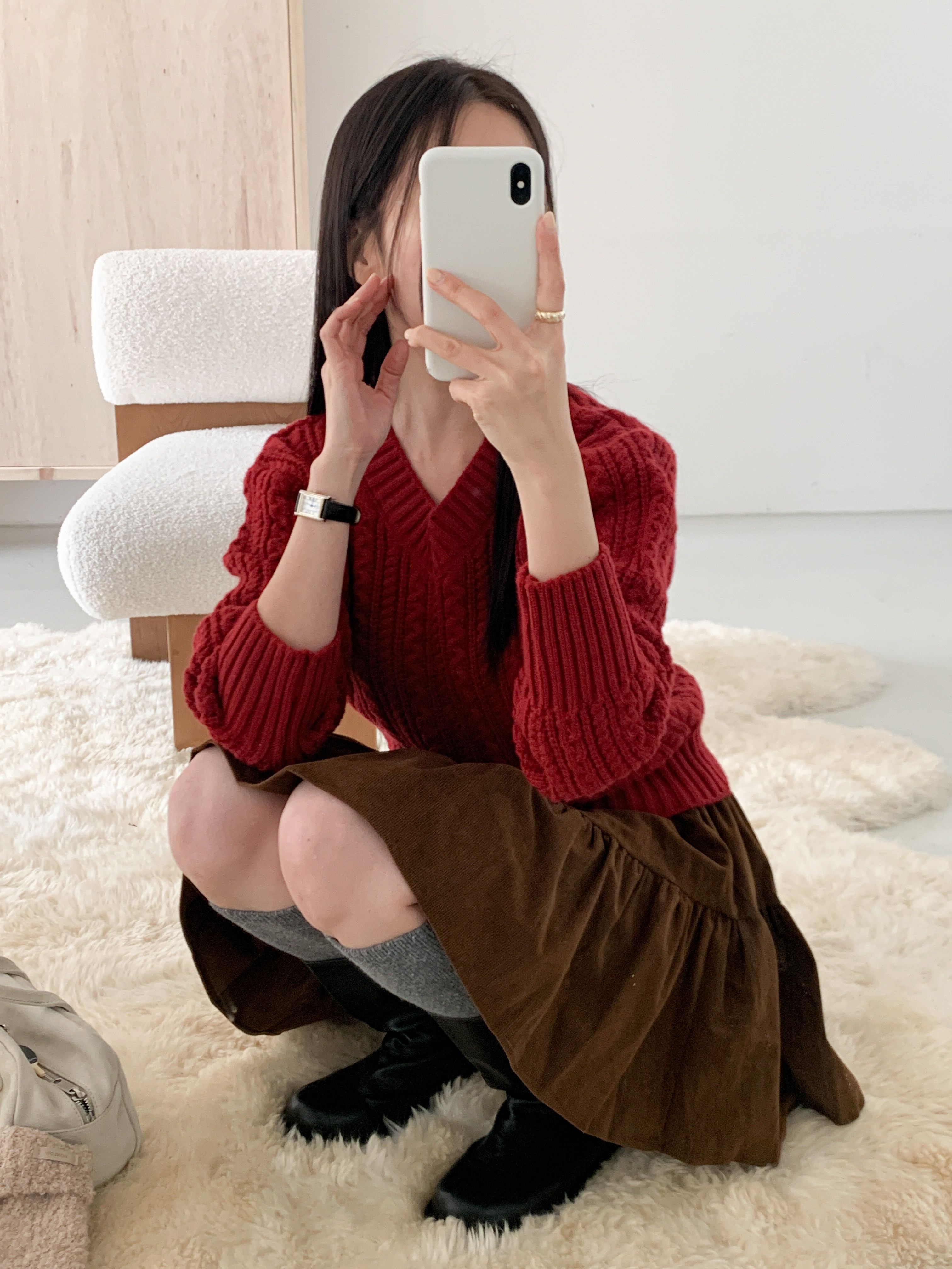 Vネックベーシックケーブルカラーニット | 詳細画像10