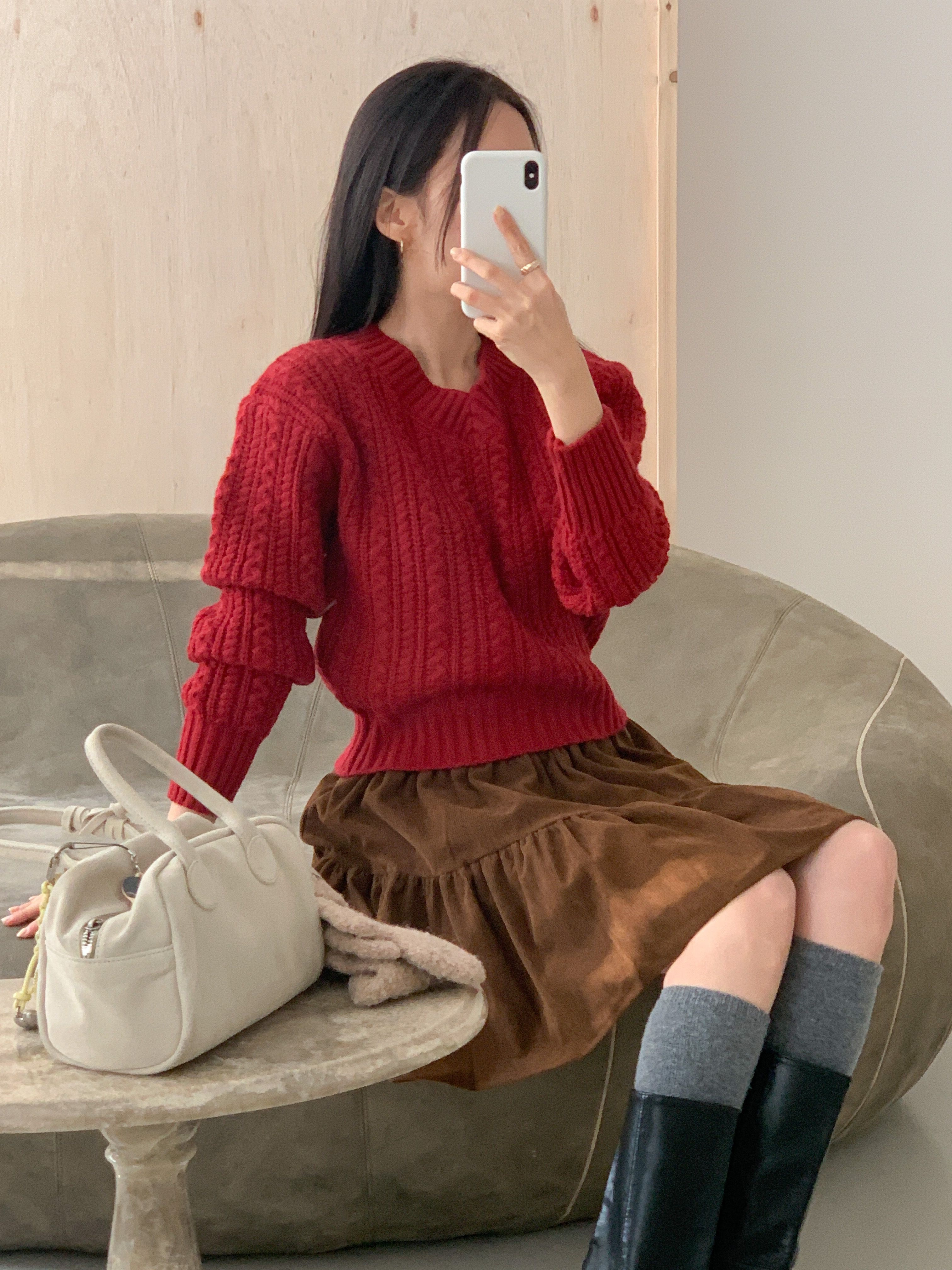 Vネックベーシックケーブルカラーニット | 詳細画像11