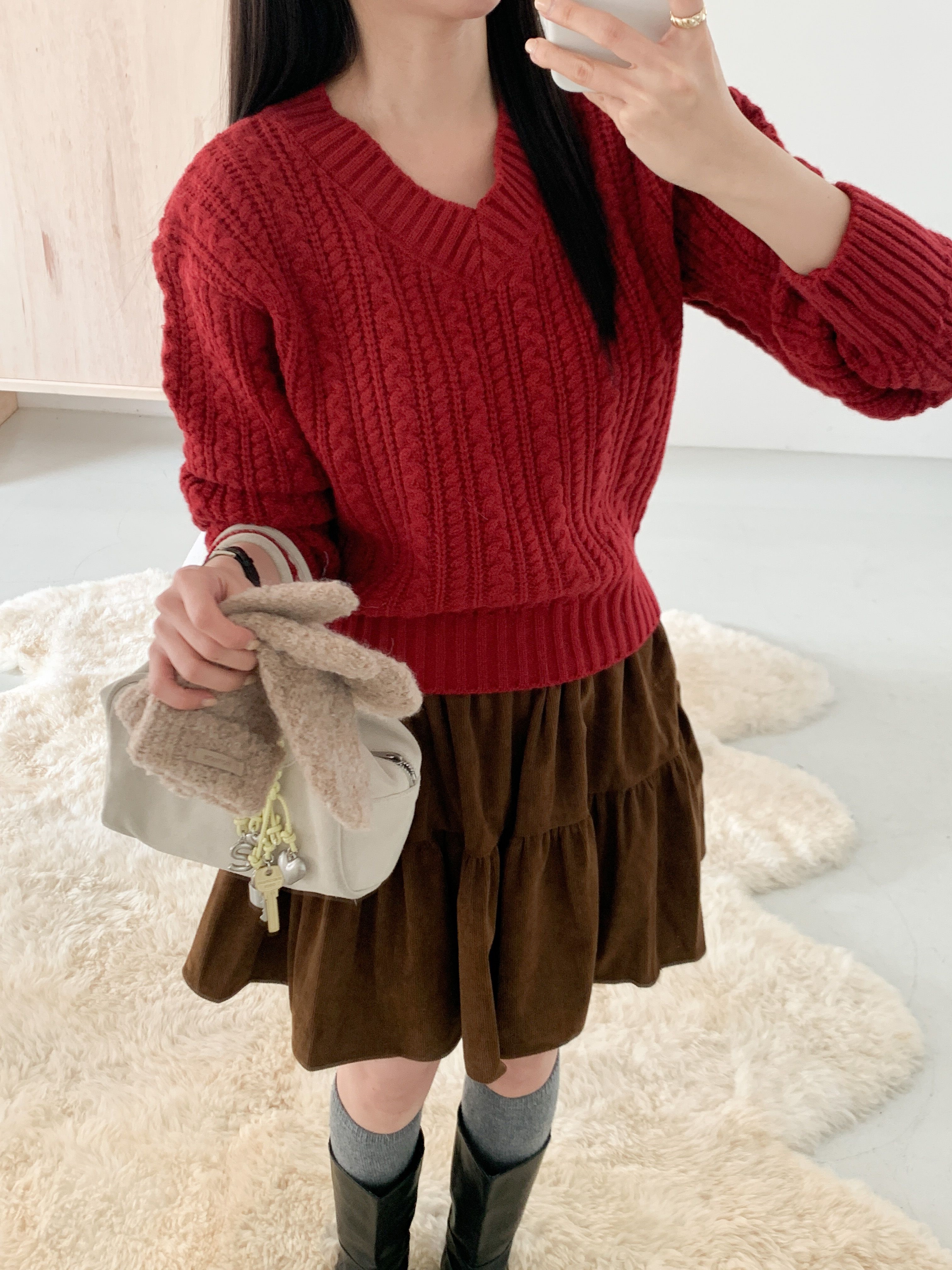 Vネックベーシックケーブルカラーニット | 詳細画像12