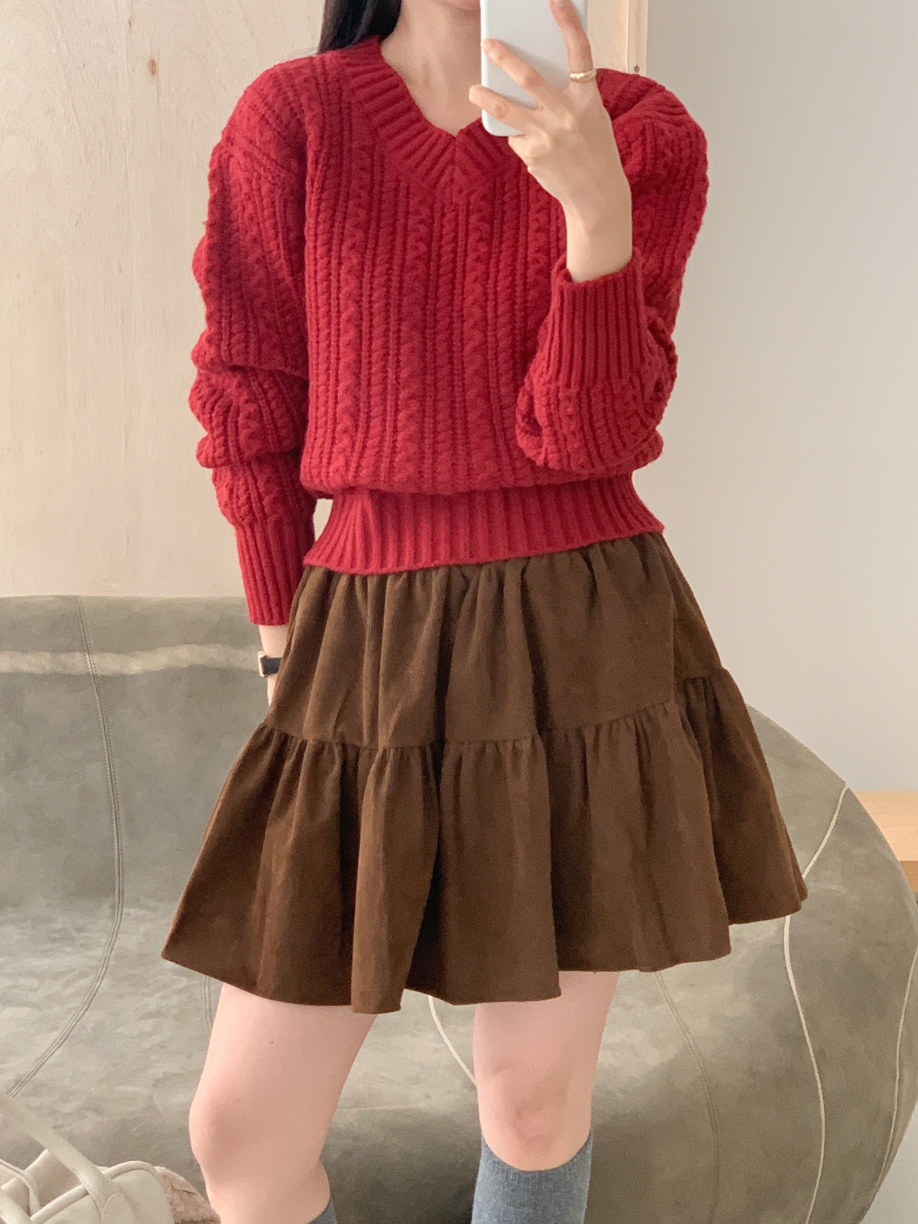 Vネックベーシックケーブルカラーニット | 詳細画像13