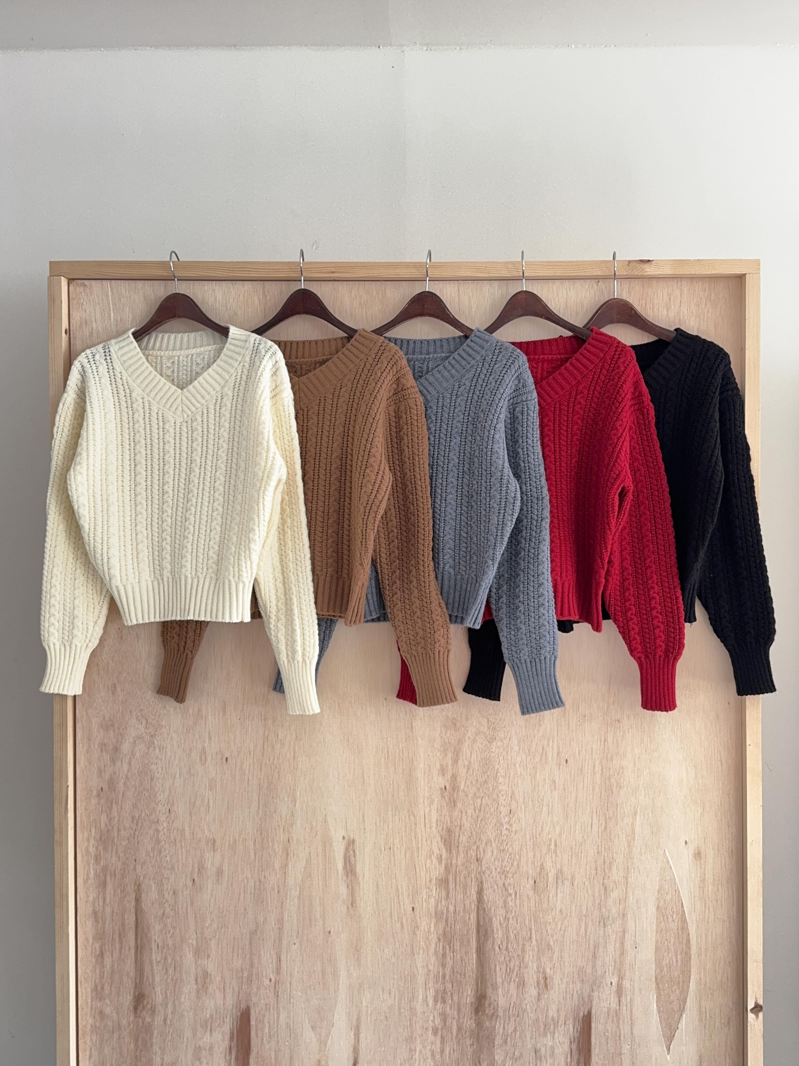 Vネックベーシックケーブルカラーニット | 詳細画像14