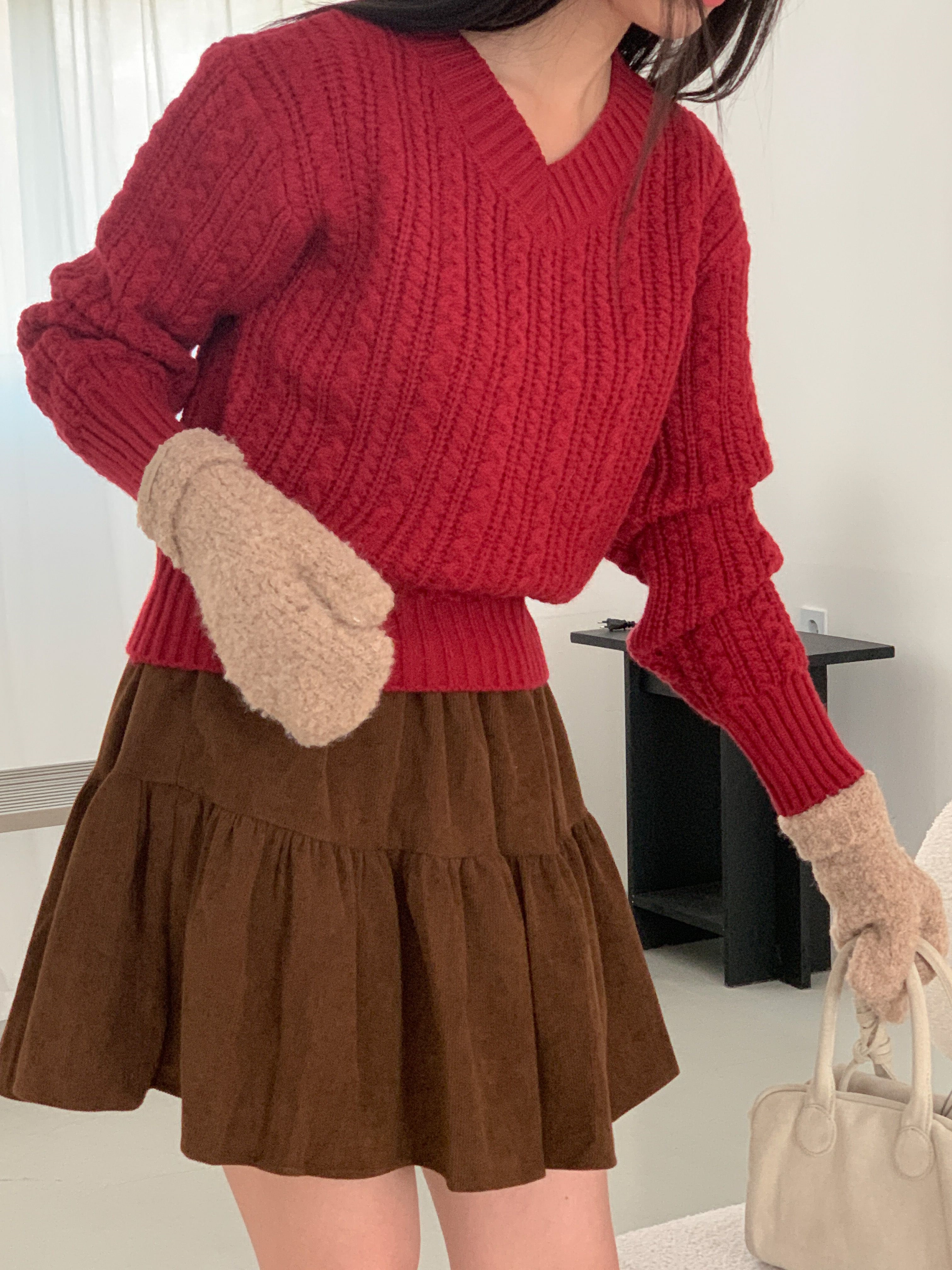 Vネックベーシックケーブルカラーニット | 詳細画像16