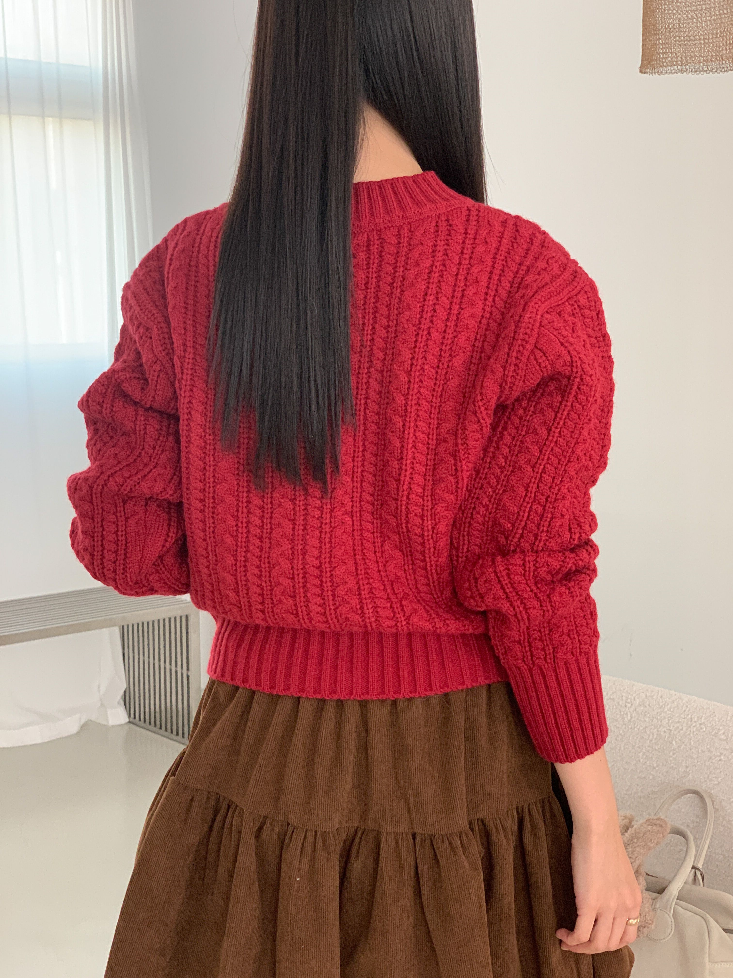 Vネックベーシックケーブルカラーニット | 詳細画像17