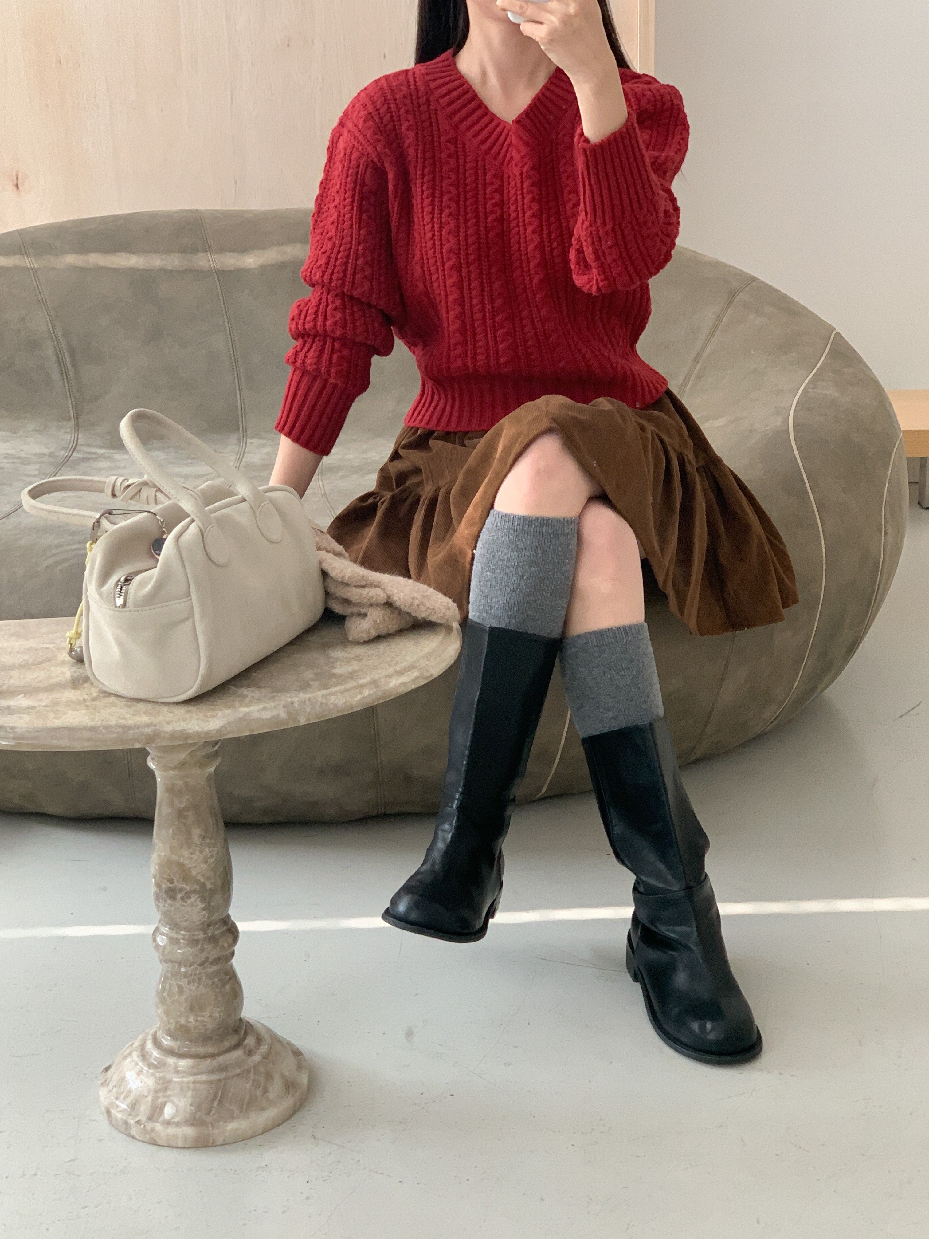 Vネックベーシックケーブルカラーニット | 詳細画像18