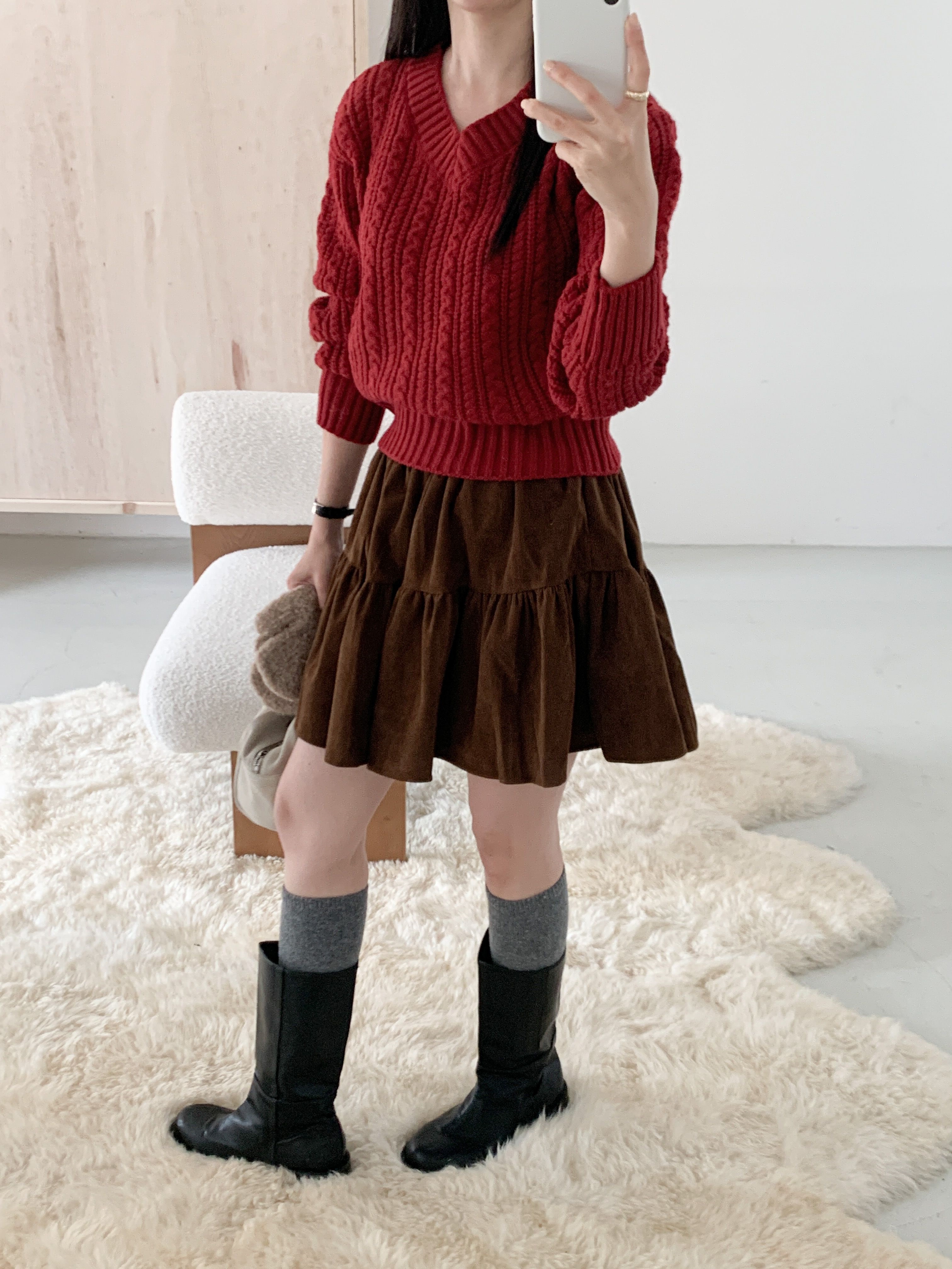 Vネックベーシックケーブルカラーニット | 詳細画像19