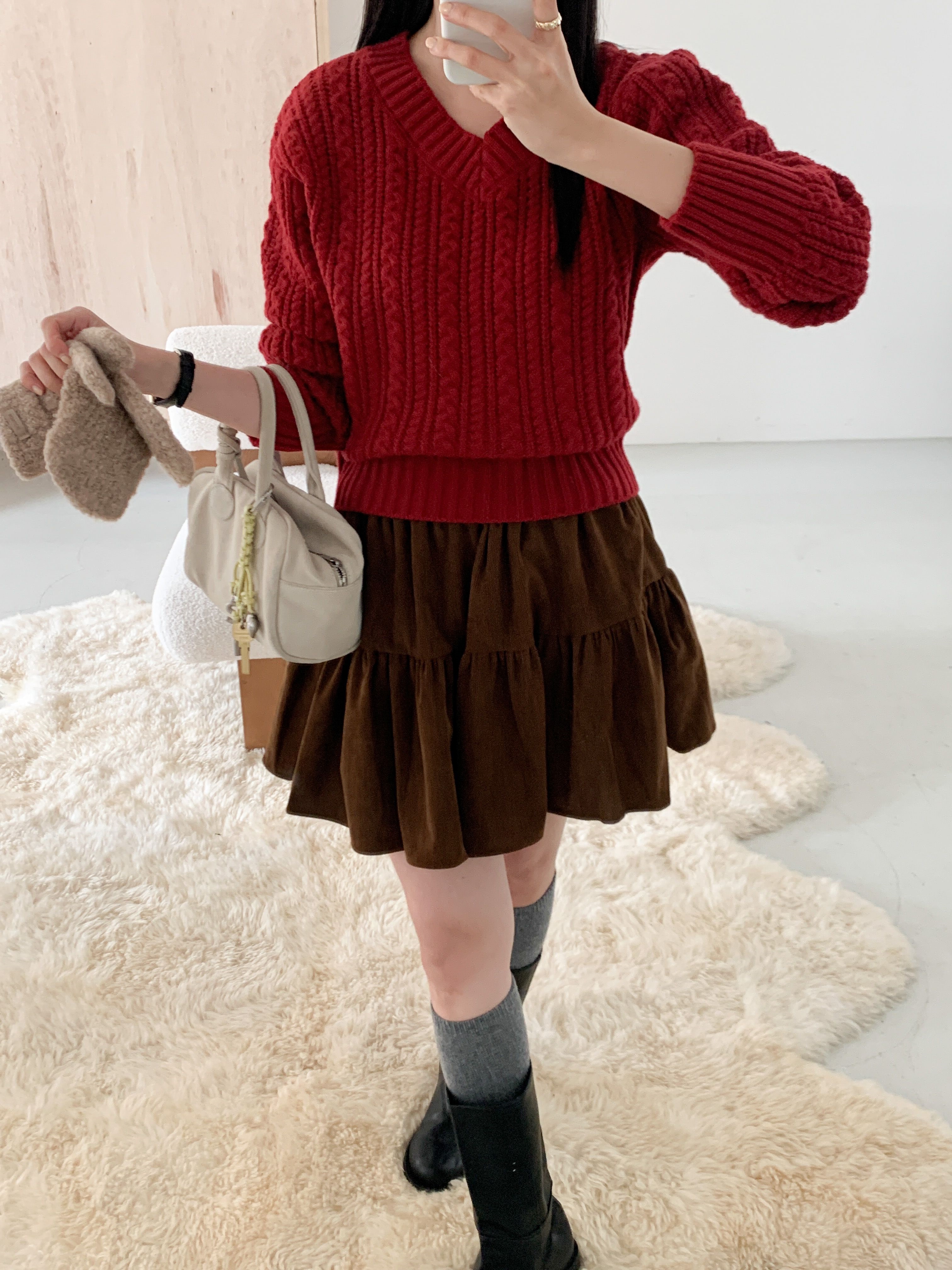 Vネックベーシックケーブルカラーニット | 詳細画像20