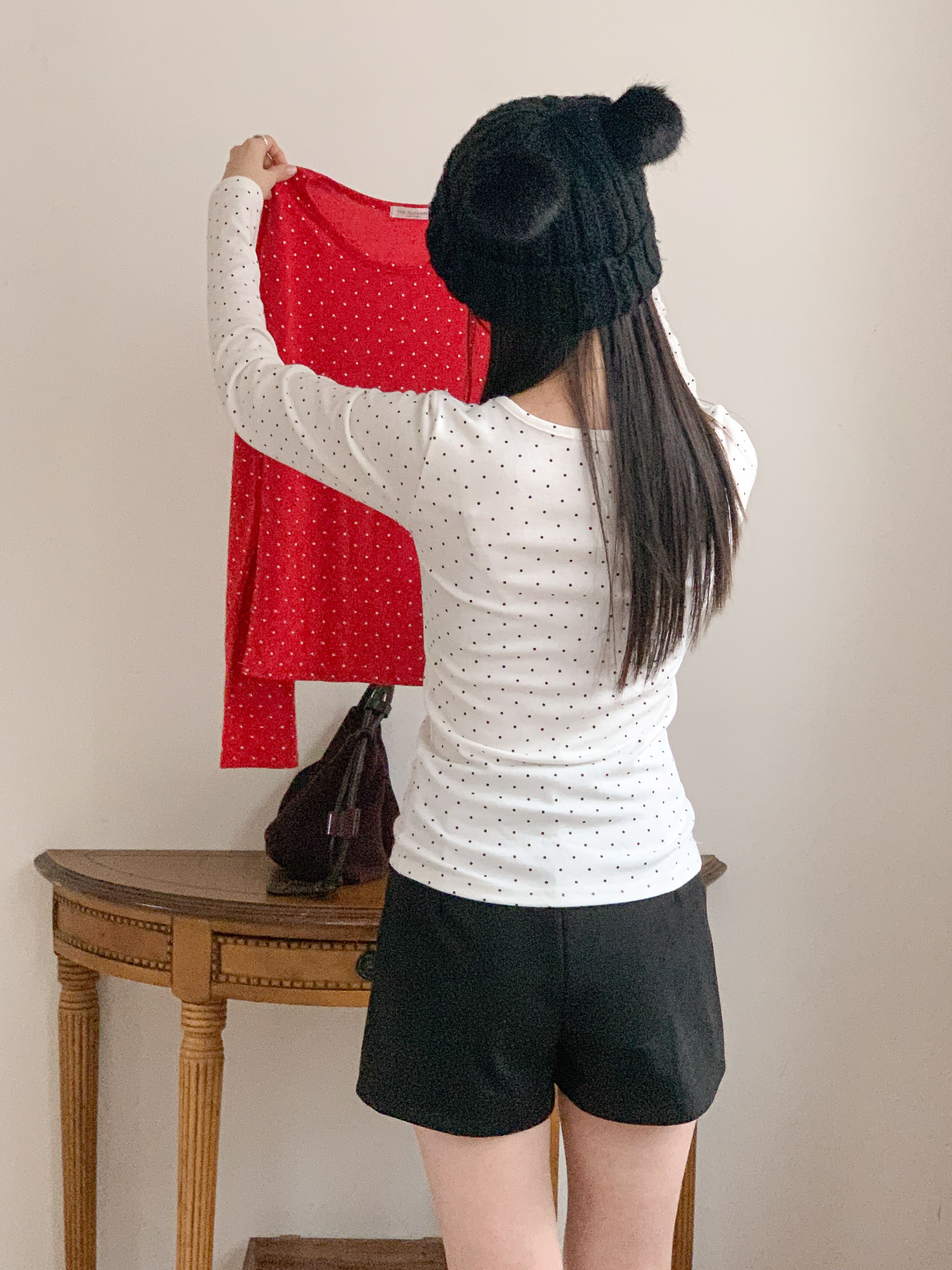 ラウンドネックスリム長袖ドットカラーTシャツ | 詳細画像11