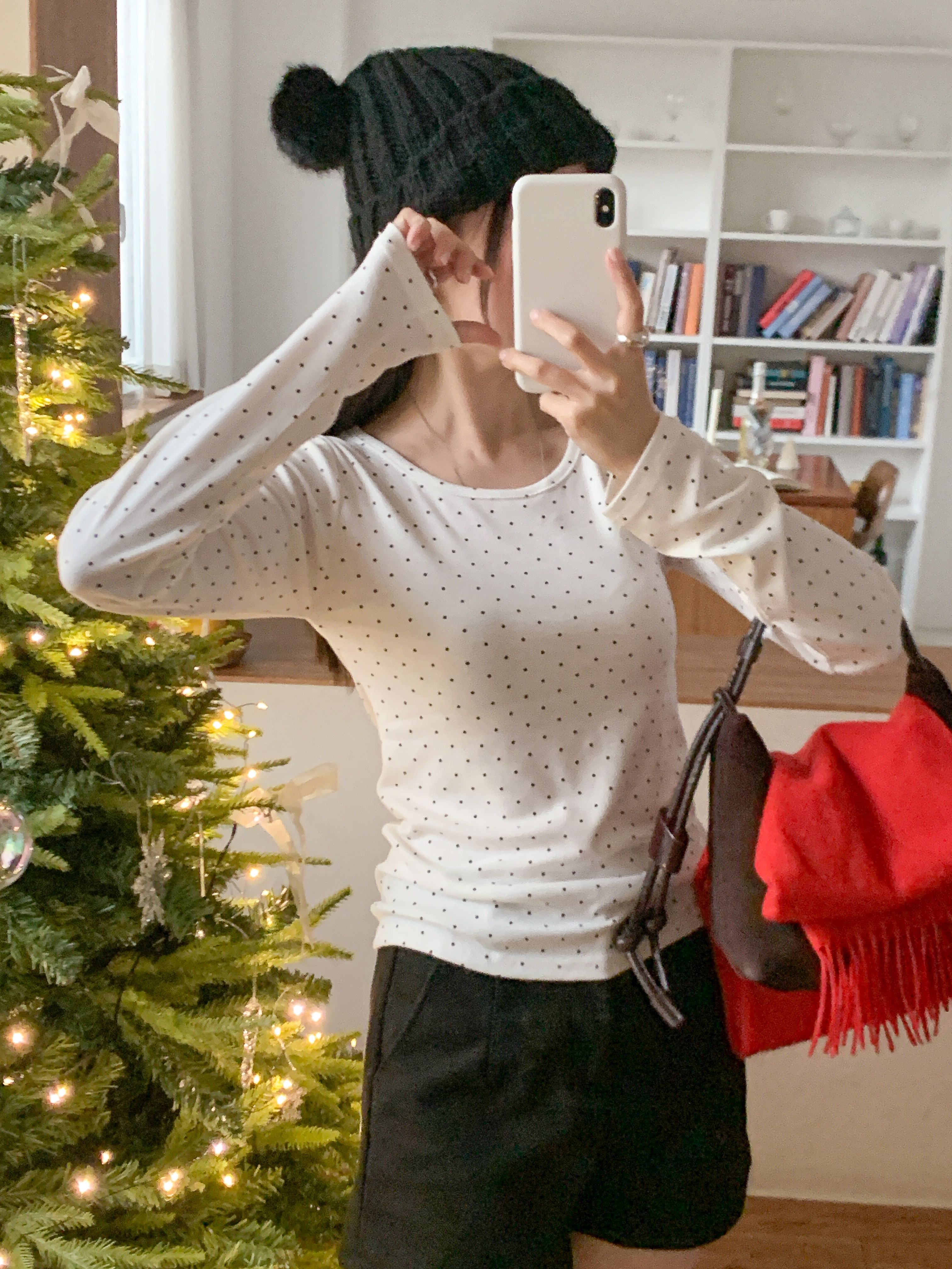 ラウンドネックスリム長袖ドットカラーTシャツ | 詳細画像14