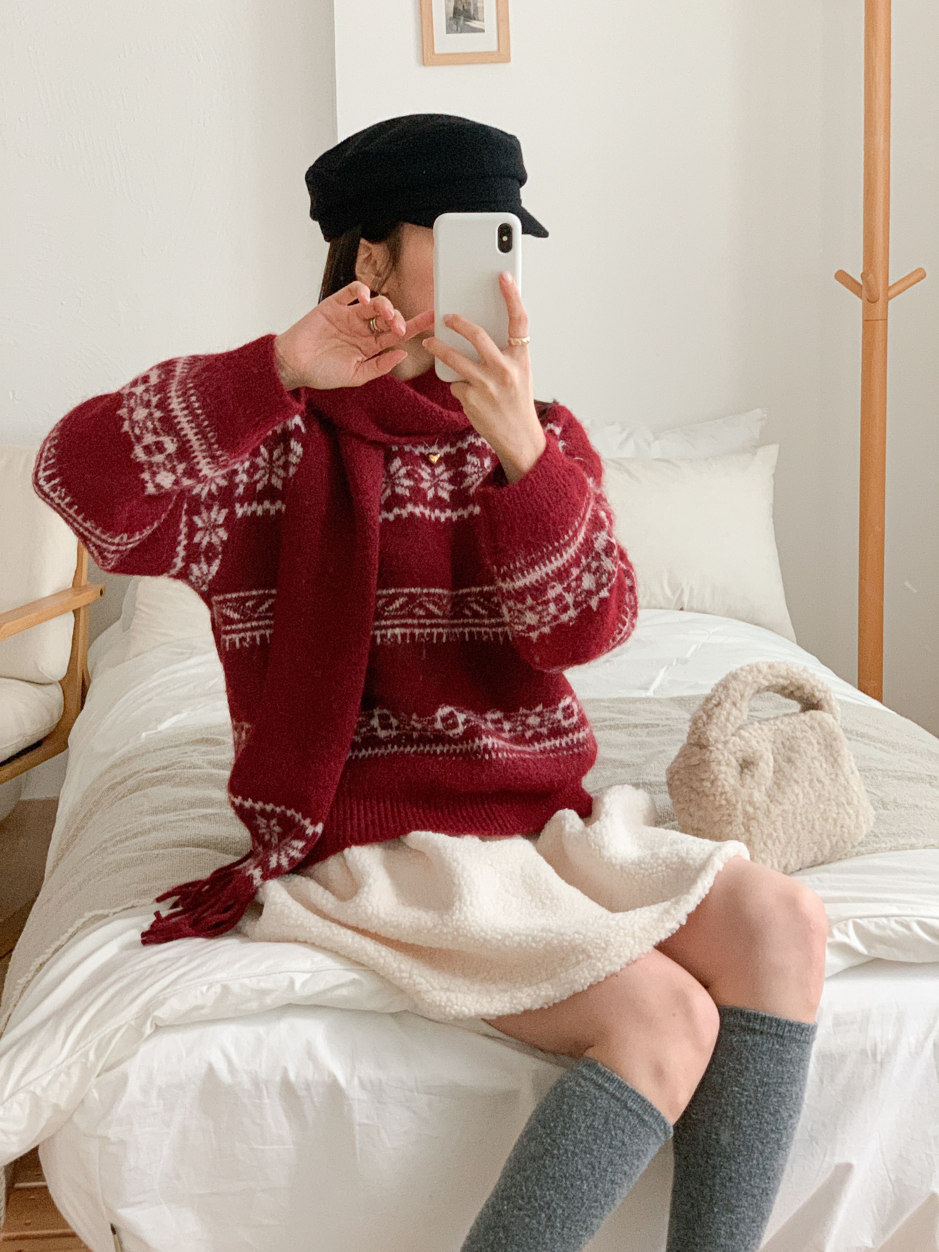 ウール混ラウンドネックルーズカラーニットマフラー付 | 詳細画像3