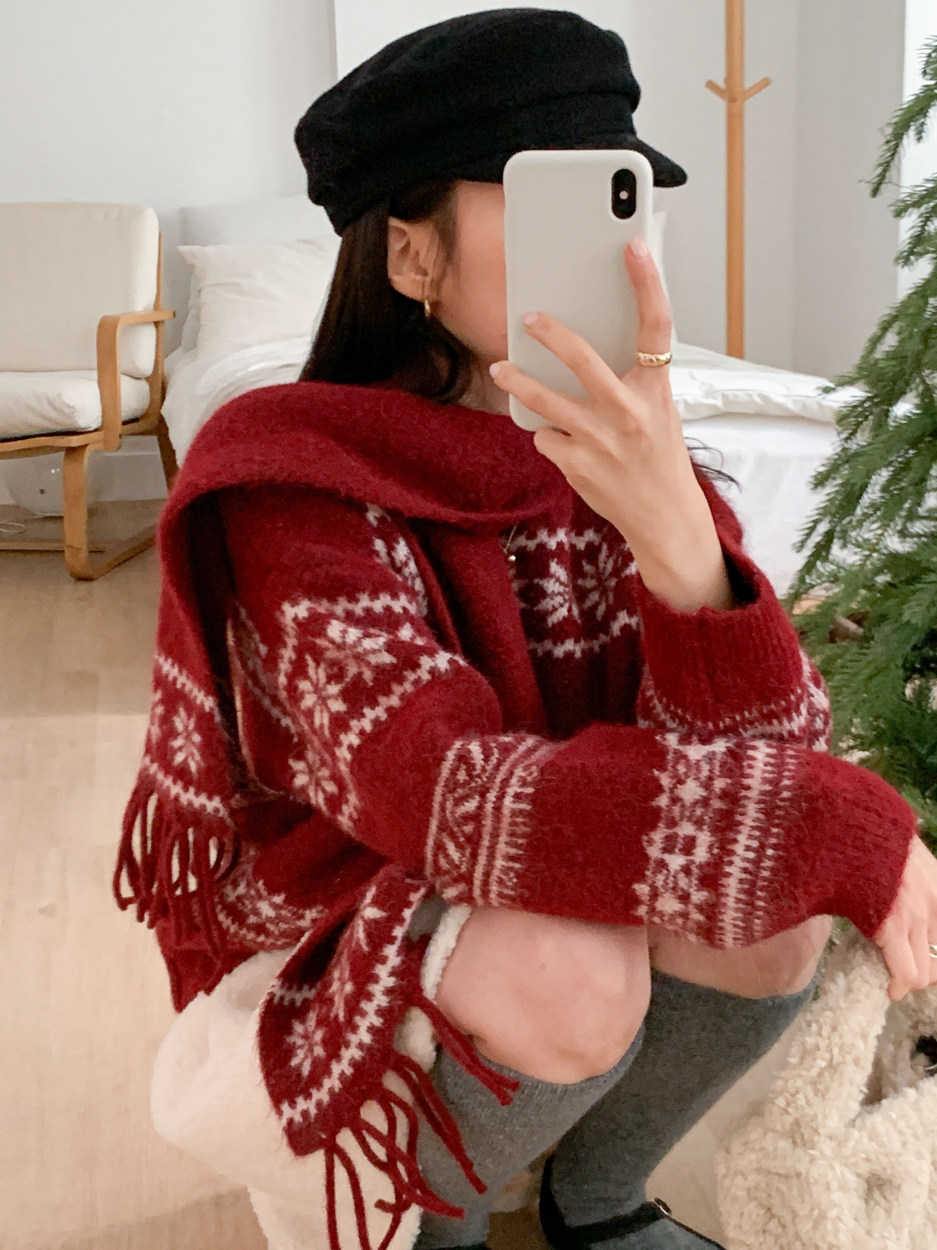 ウール混ラウンドネックルーズカラーニットマフラー付 | 詳細画像5