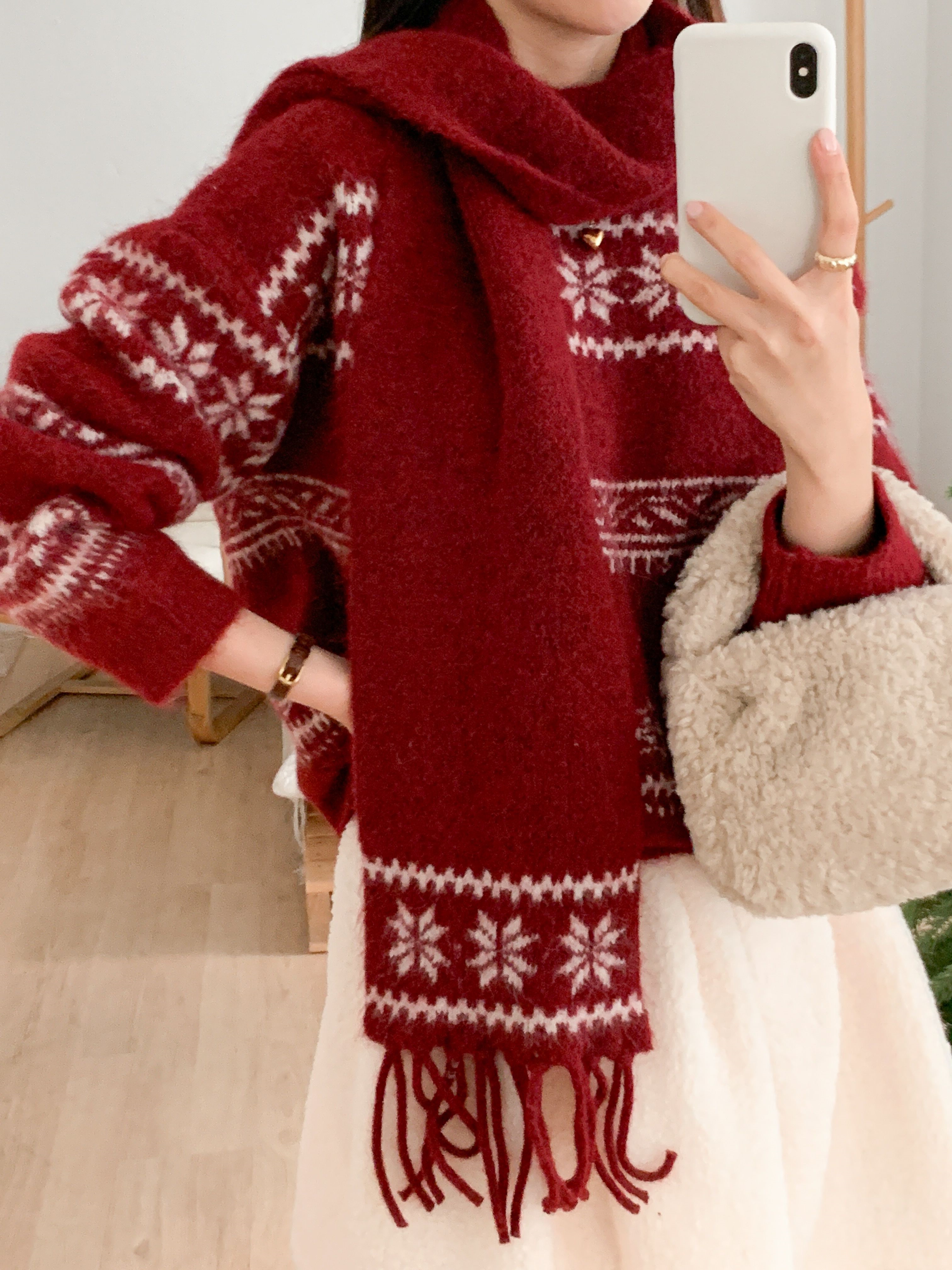 ウール混ラウンドネックルーズカラーニットマフラー付 | 詳細画像9