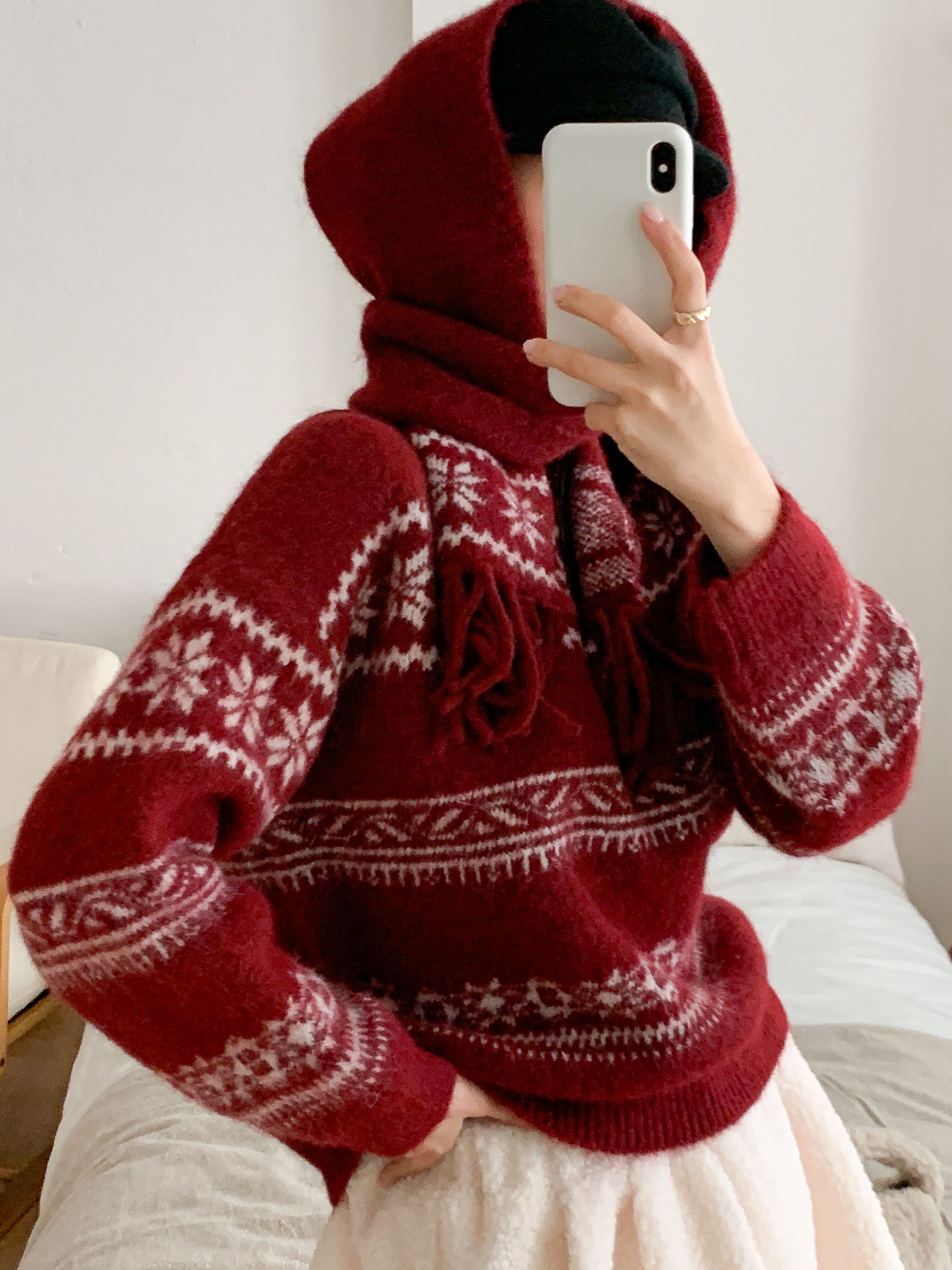 ウール混ラウンドネックルーズカラーニットマフラー付 | 詳細画像11