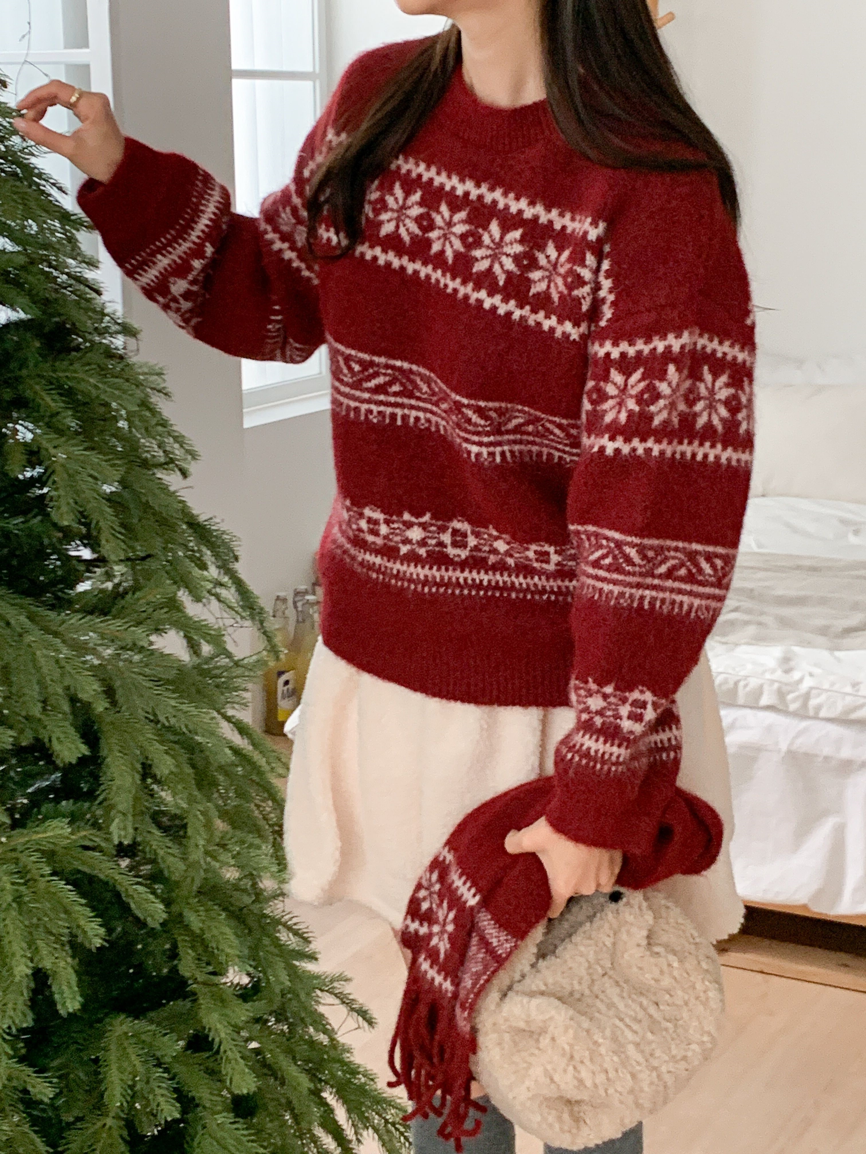 ウール混ラウンドネックルーズカラーニットマフラー付 | 詳細画像15