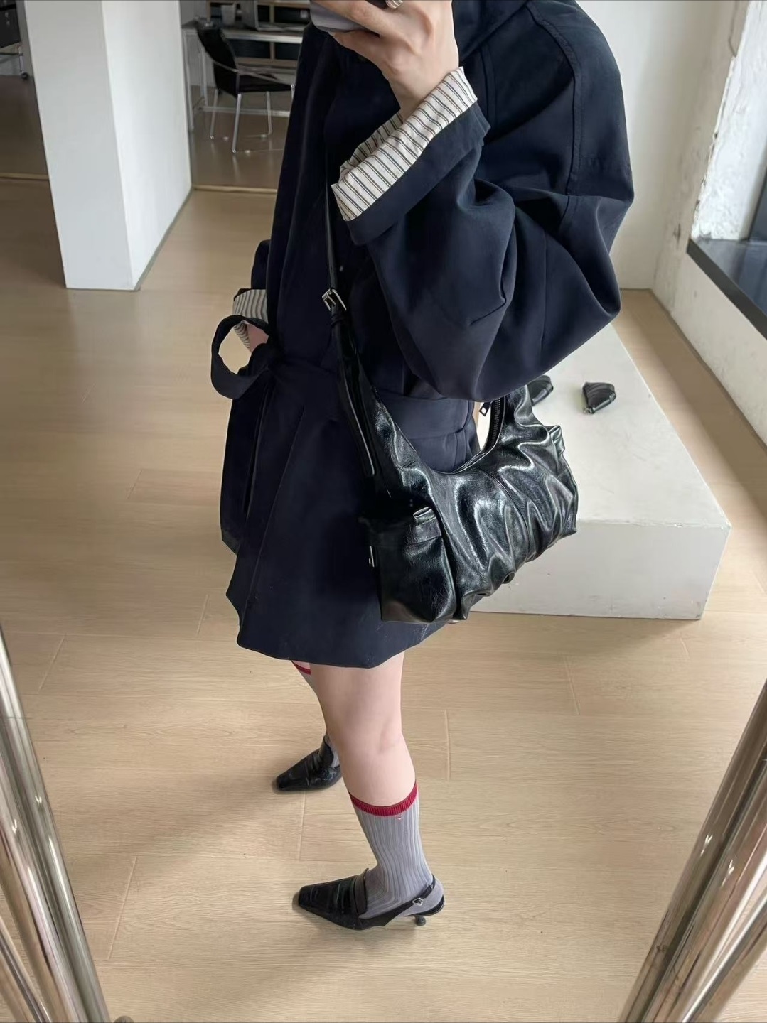 レザー調カラーショルダーバッグストラップ付 | 詳細画像7