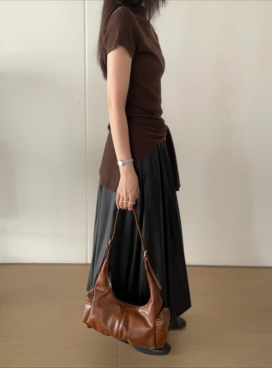 レザー調カラーショルダーバッグストラップ付 | 詳細画像8