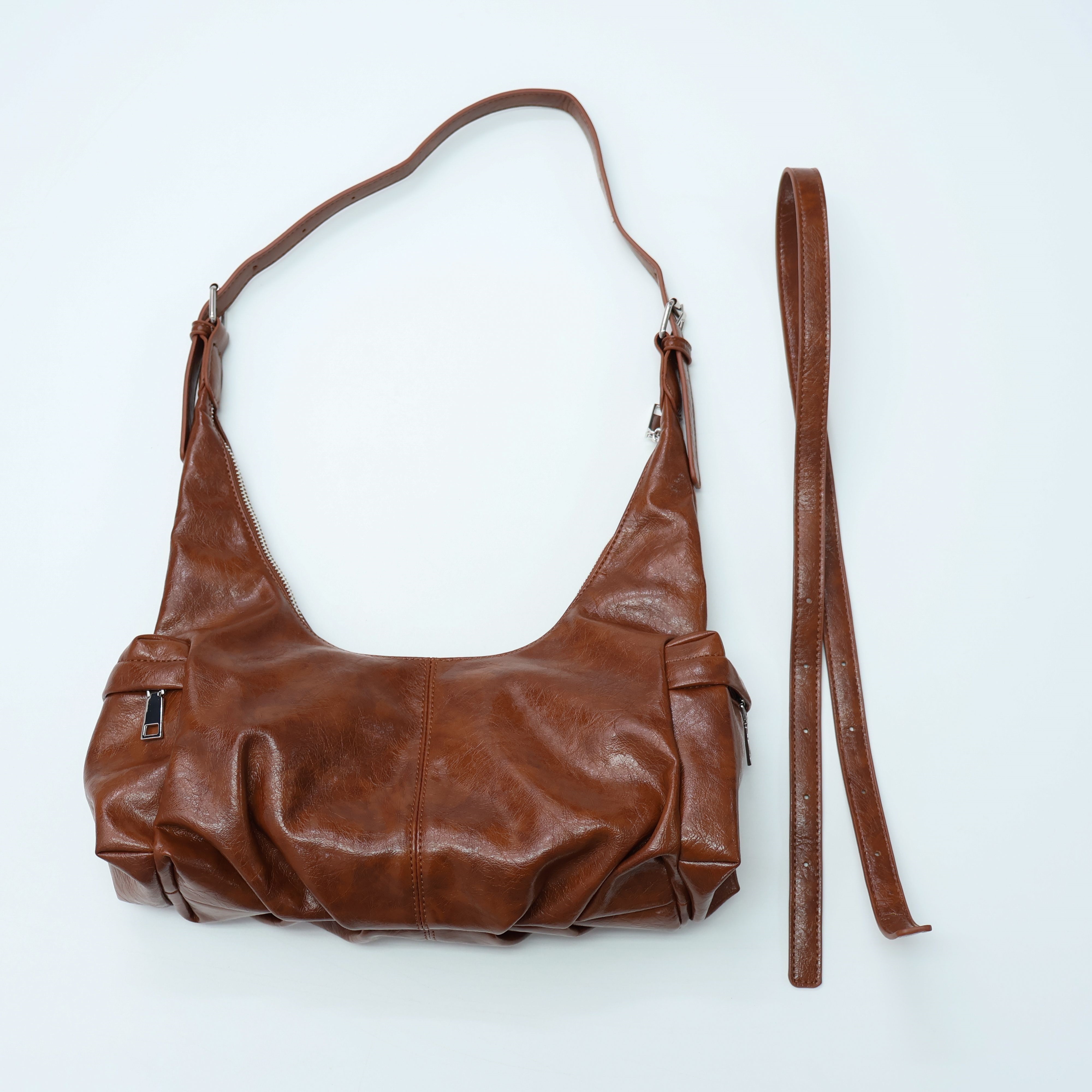 レザー調カラーショルダーバッグストラップ付 | 詳細画像16