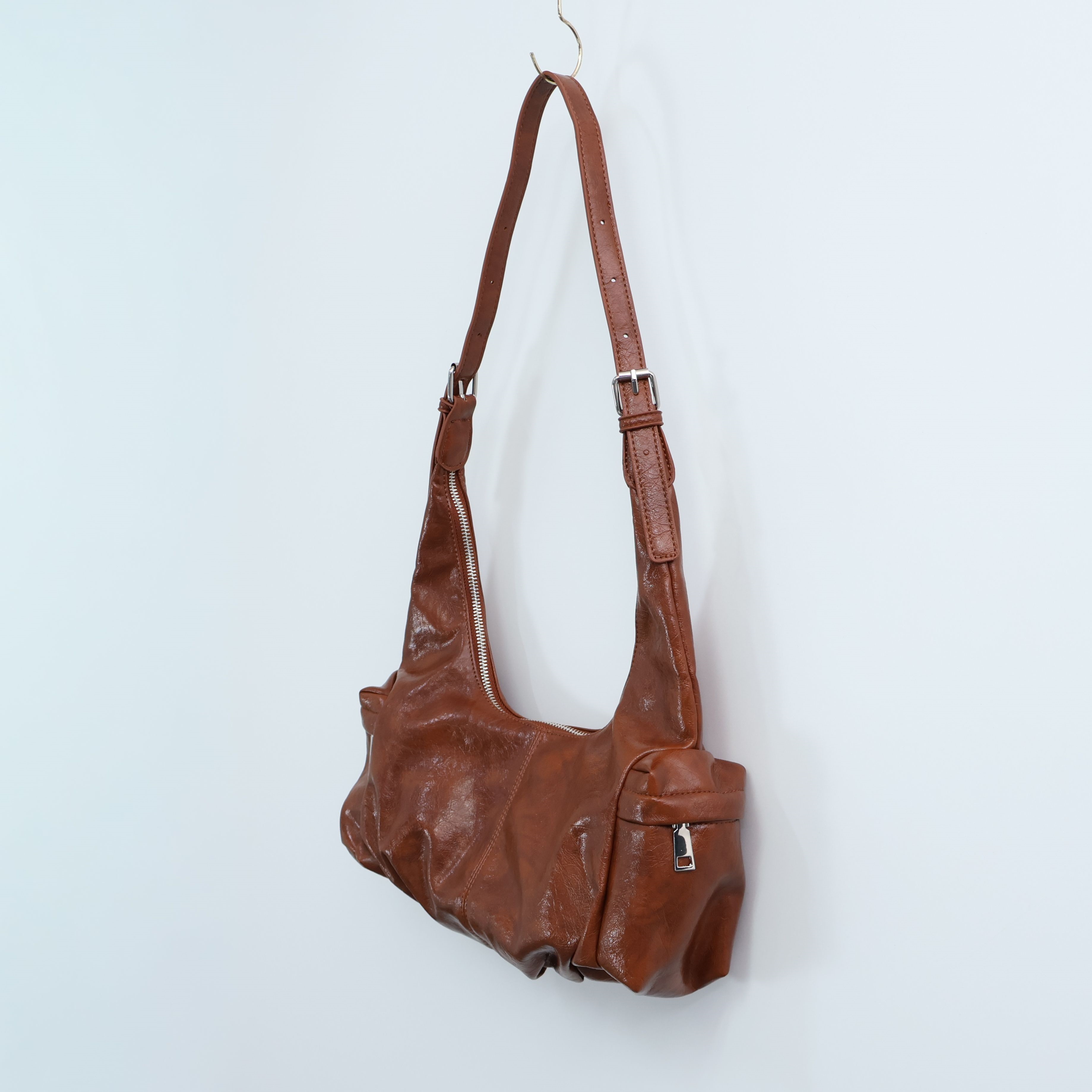 レザー調カラーショルダーバッグストラップ付 | 詳細画像17