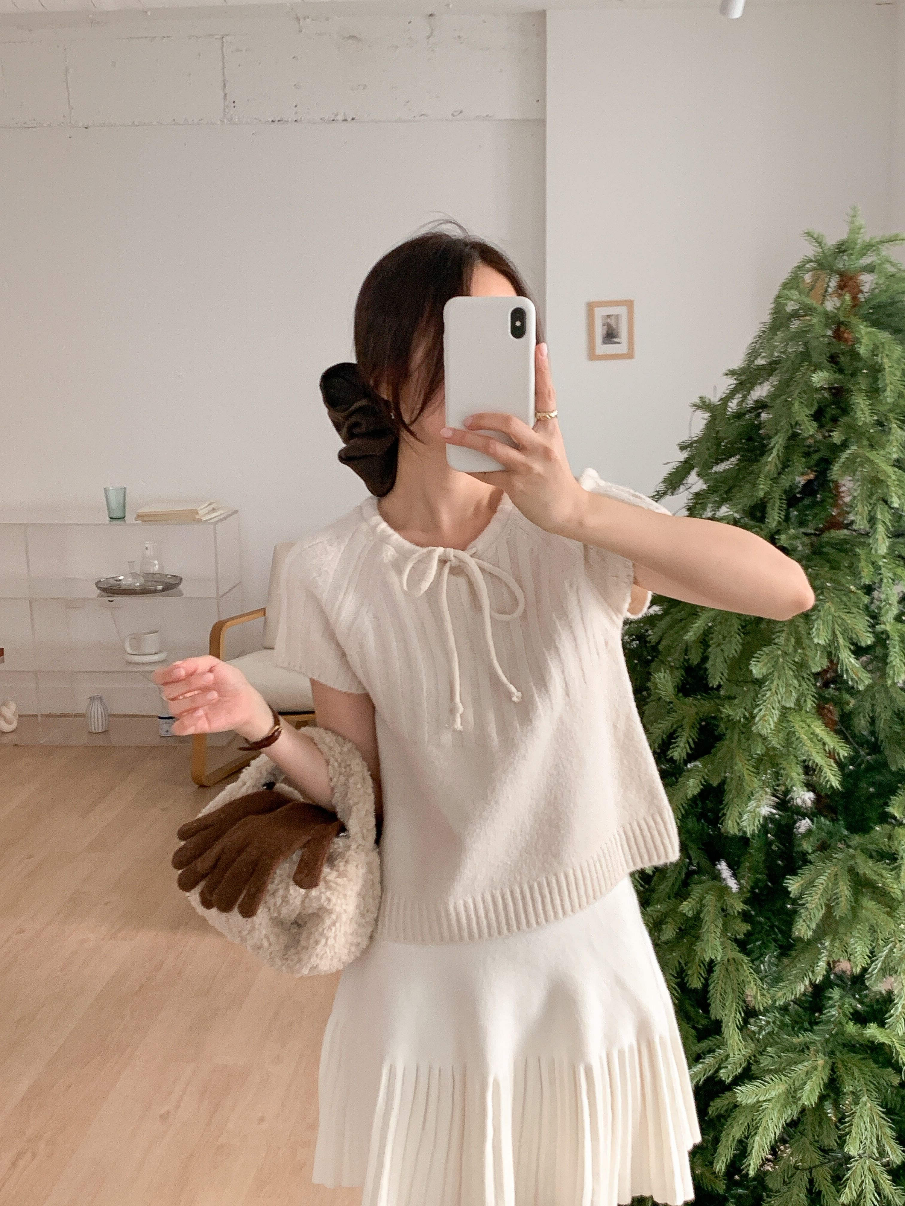 リボン半袖セミクロップドカラーニット | 詳細画像5