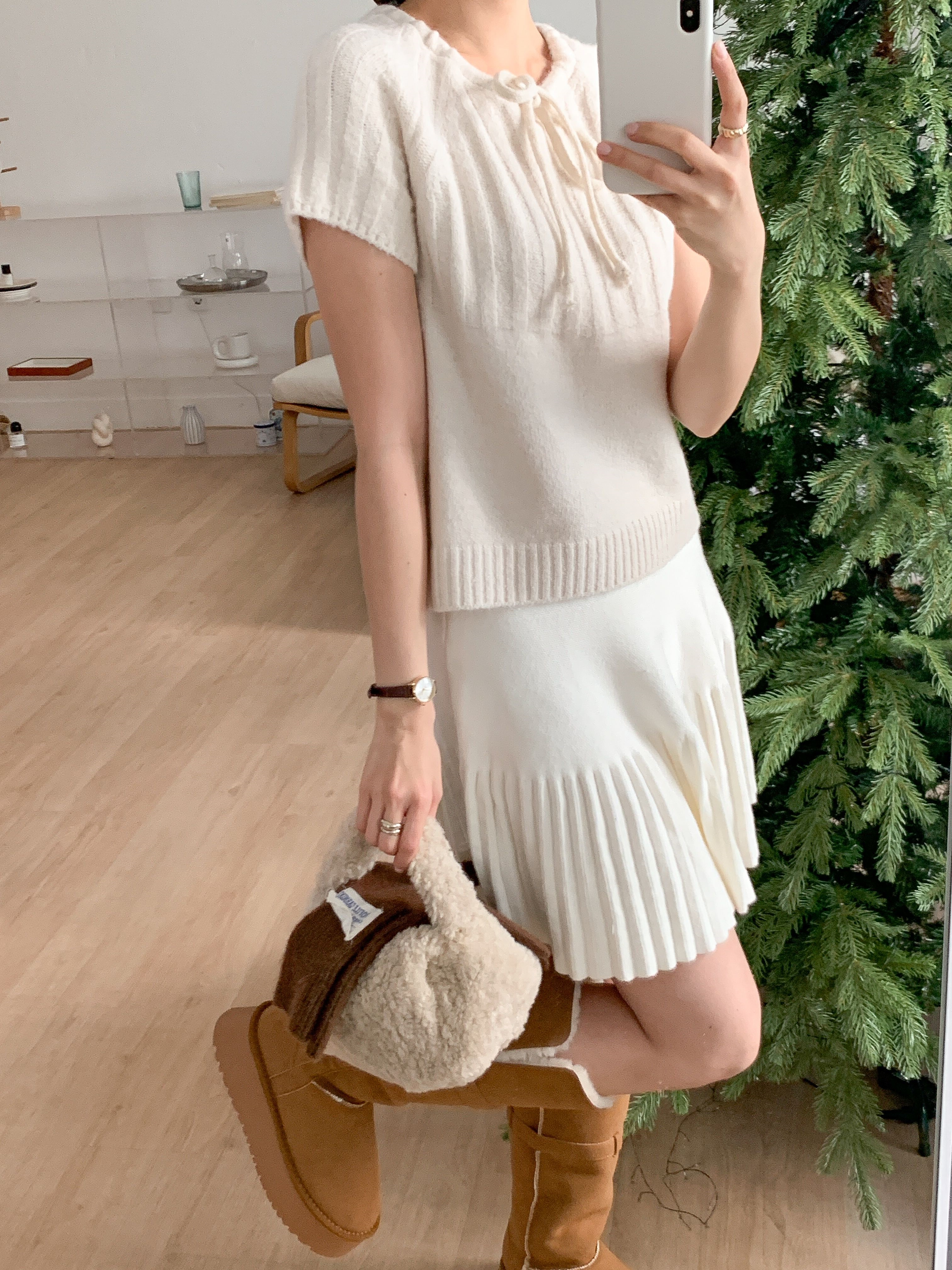 リボン半袖セミクロップドカラーニット | 詳細画像8