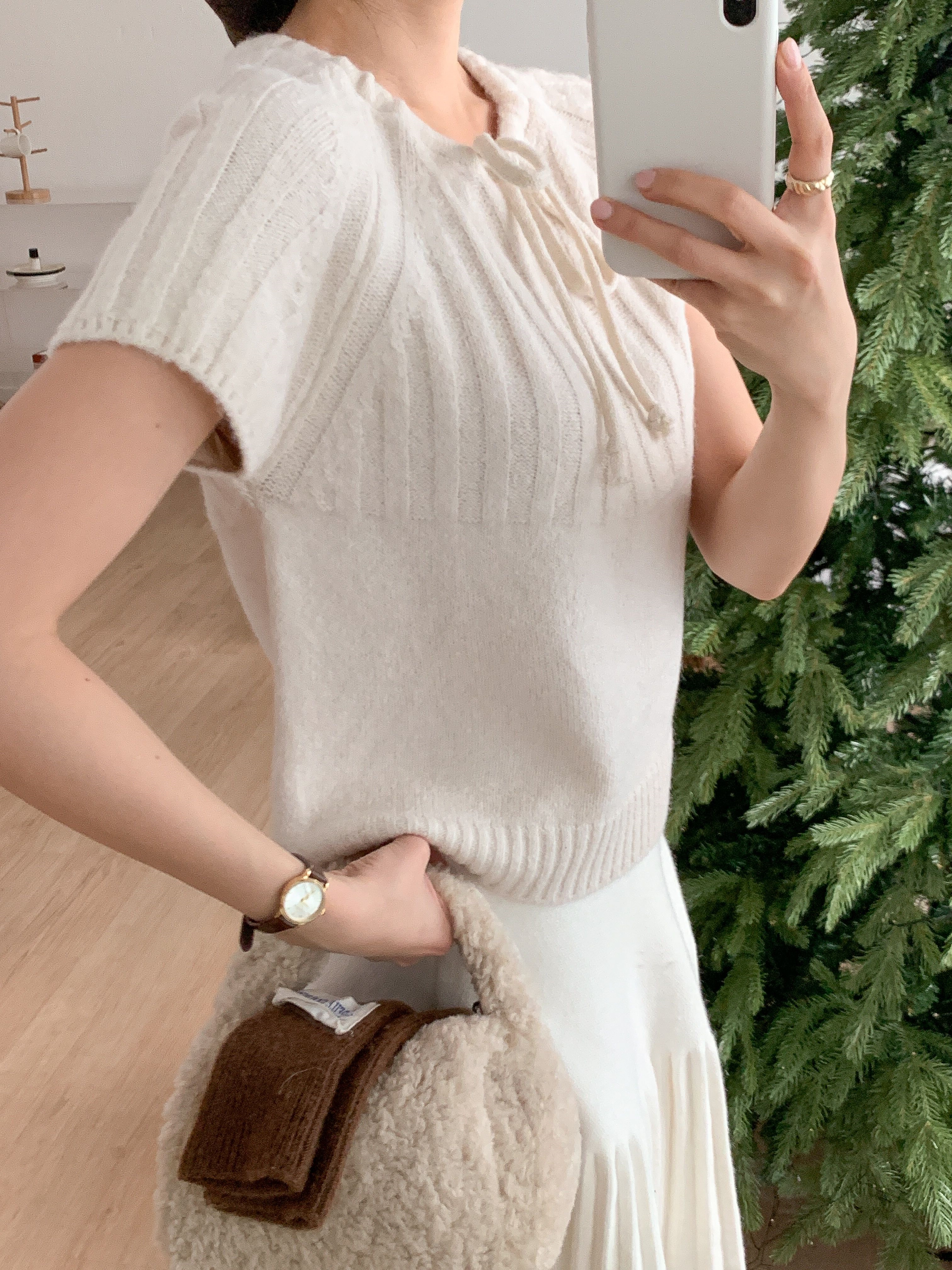 リボン半袖セミクロップドカラーニット | 詳細画像12