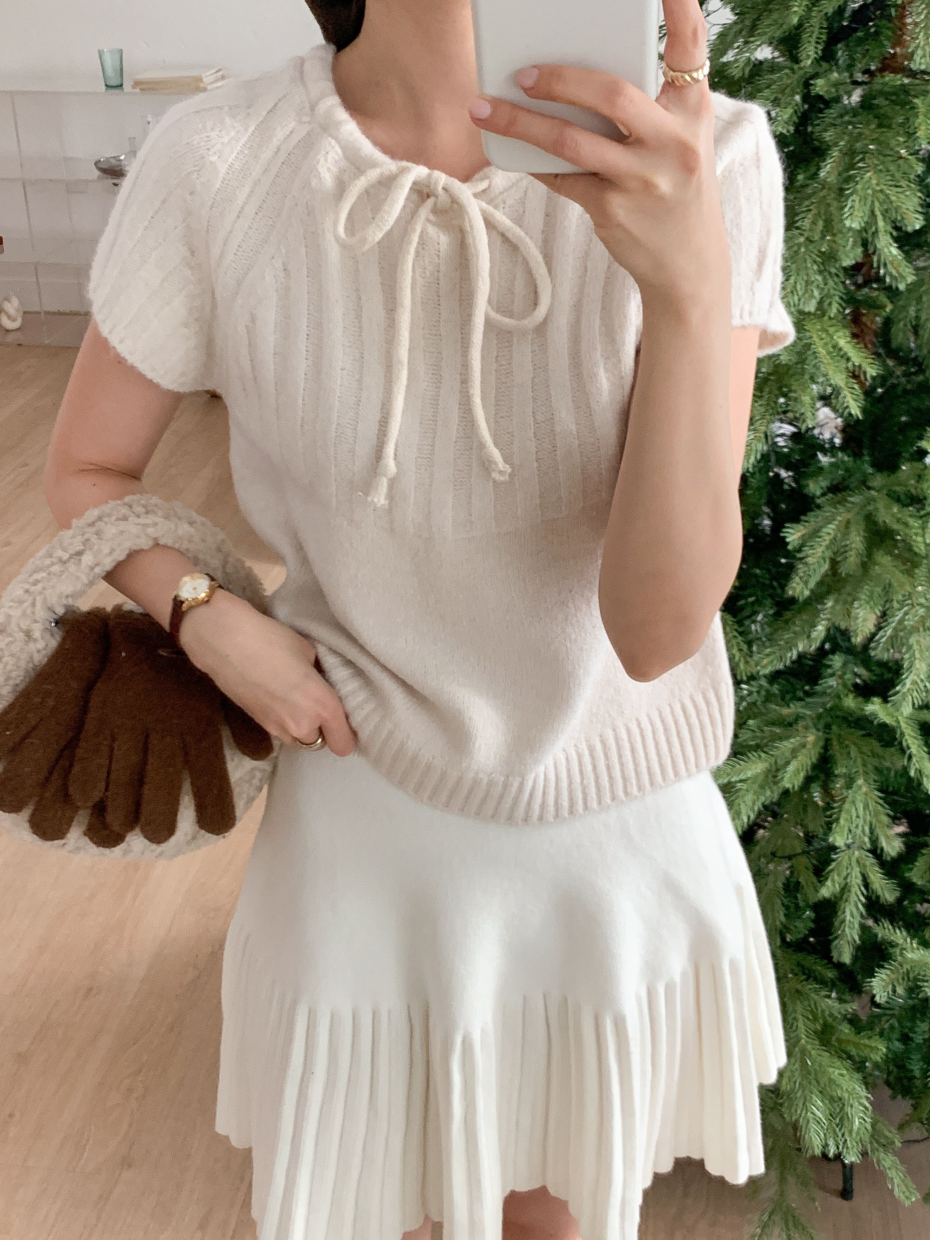 リボン半袖セミクロップドカラーニット | 詳細画像18