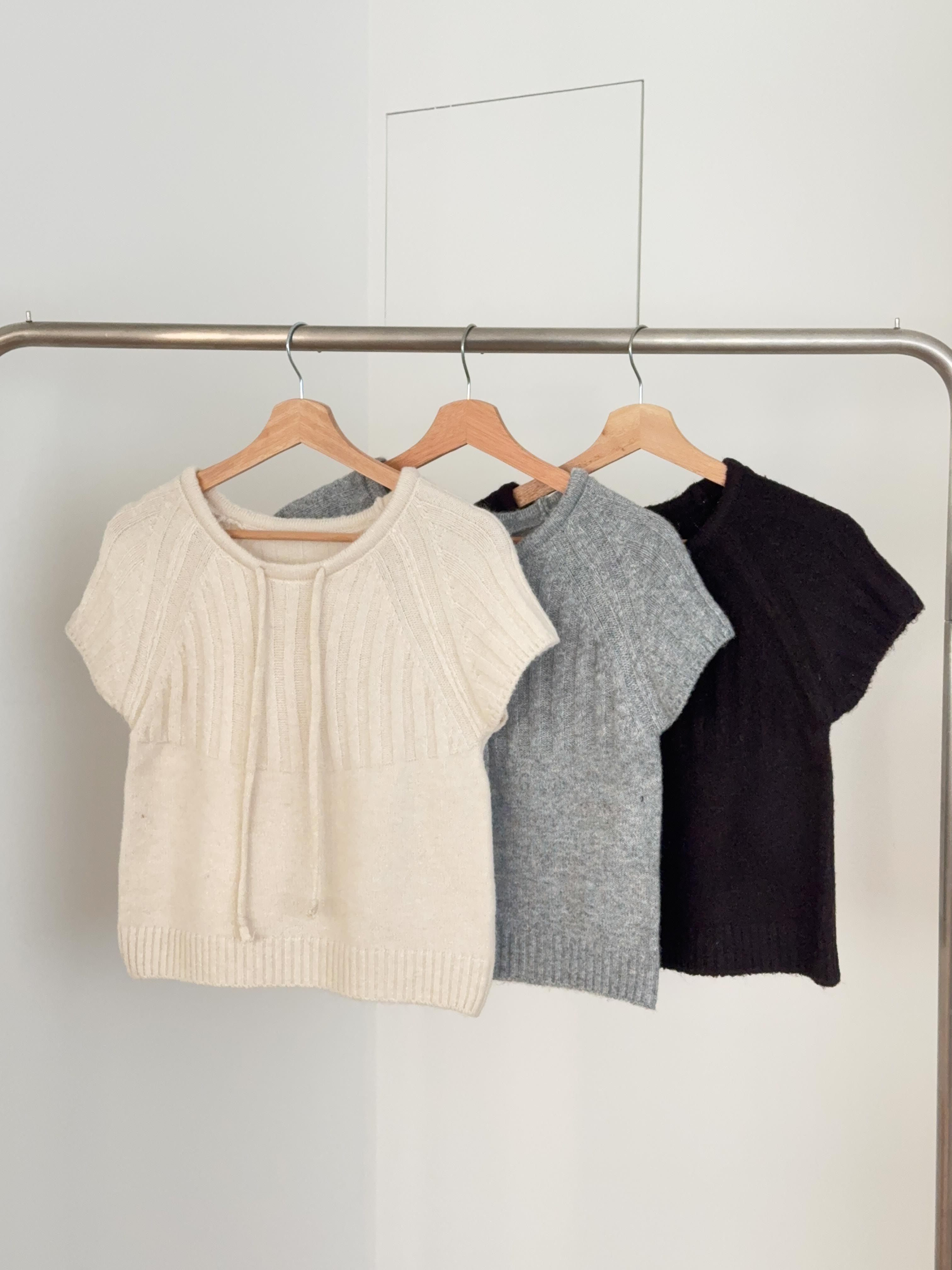 リボン半袖セミクロップドカラーニット | 詳細画像19