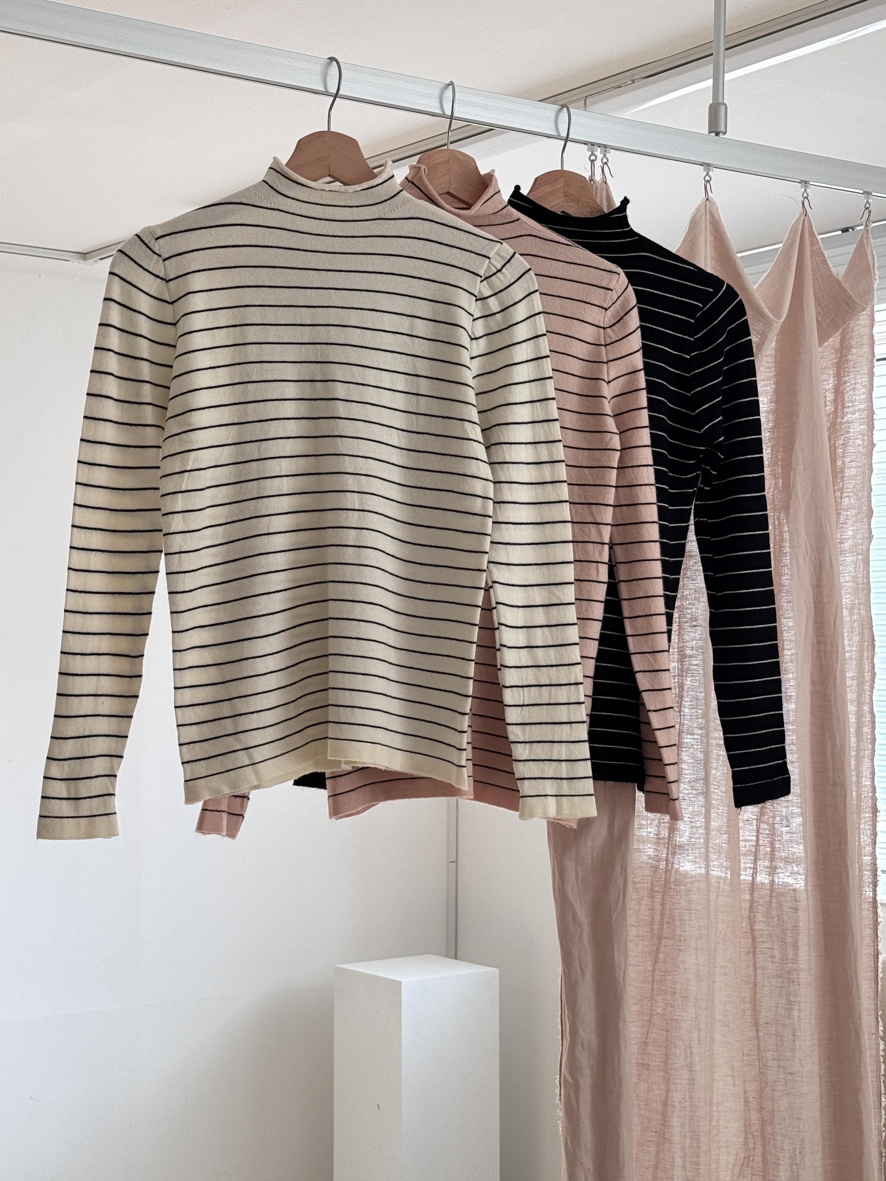 ハーフネックシンプル長袖ボーダーニット | 詳細画像7