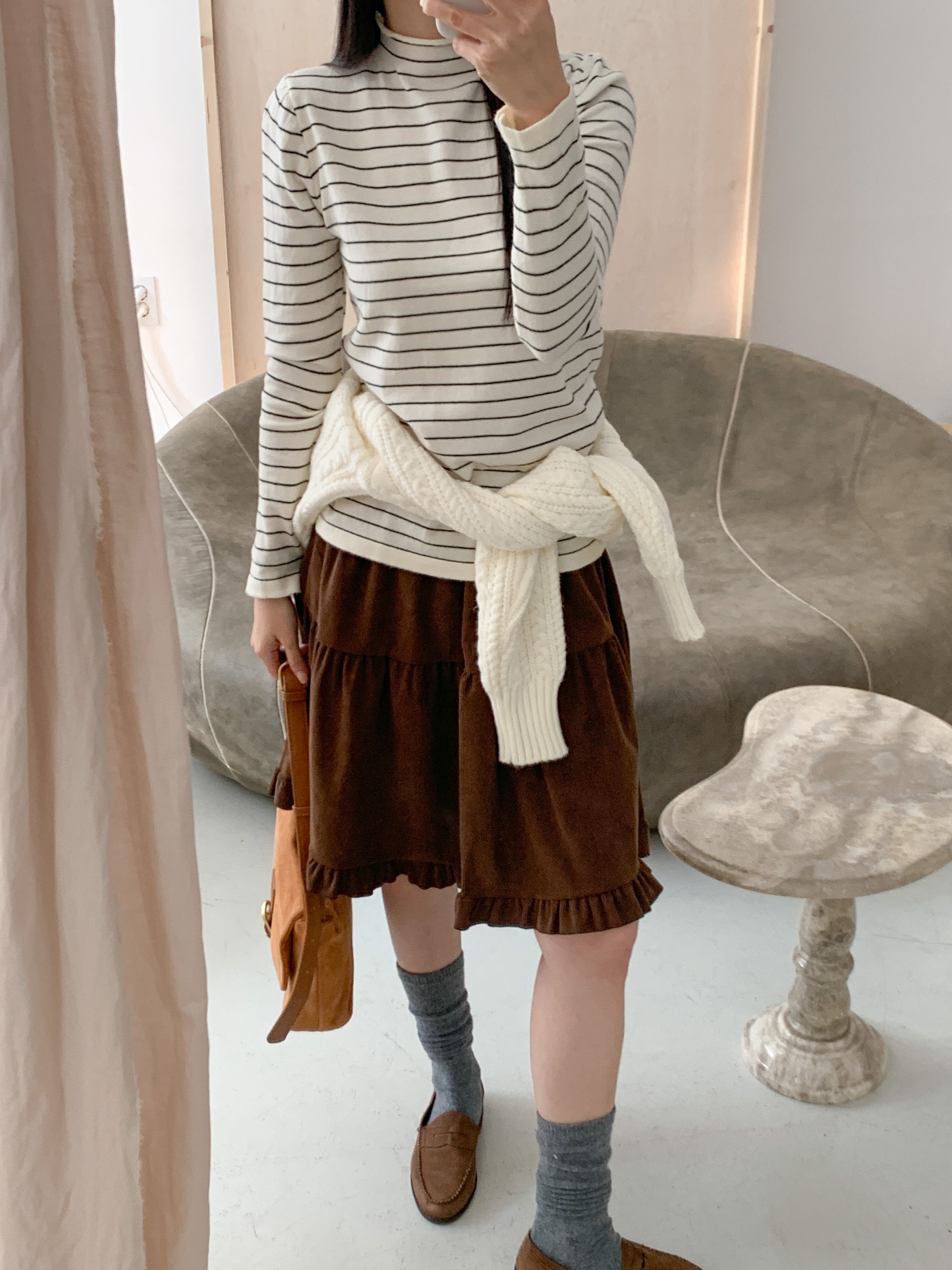 ハーフネックシンプル長袖ボーダーニット | 詳細画像8