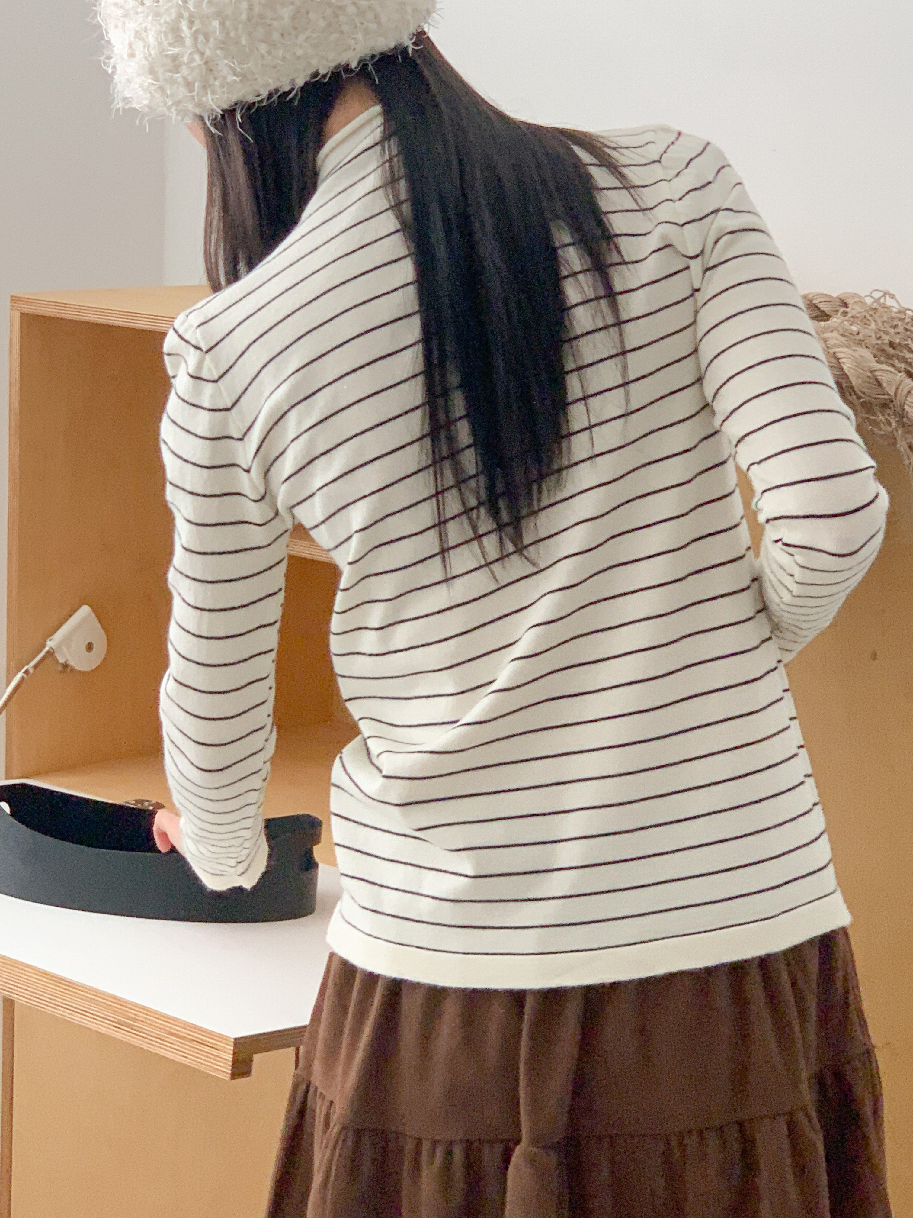 ハーフネックシンプル長袖ボーダーニット | 詳細画像9