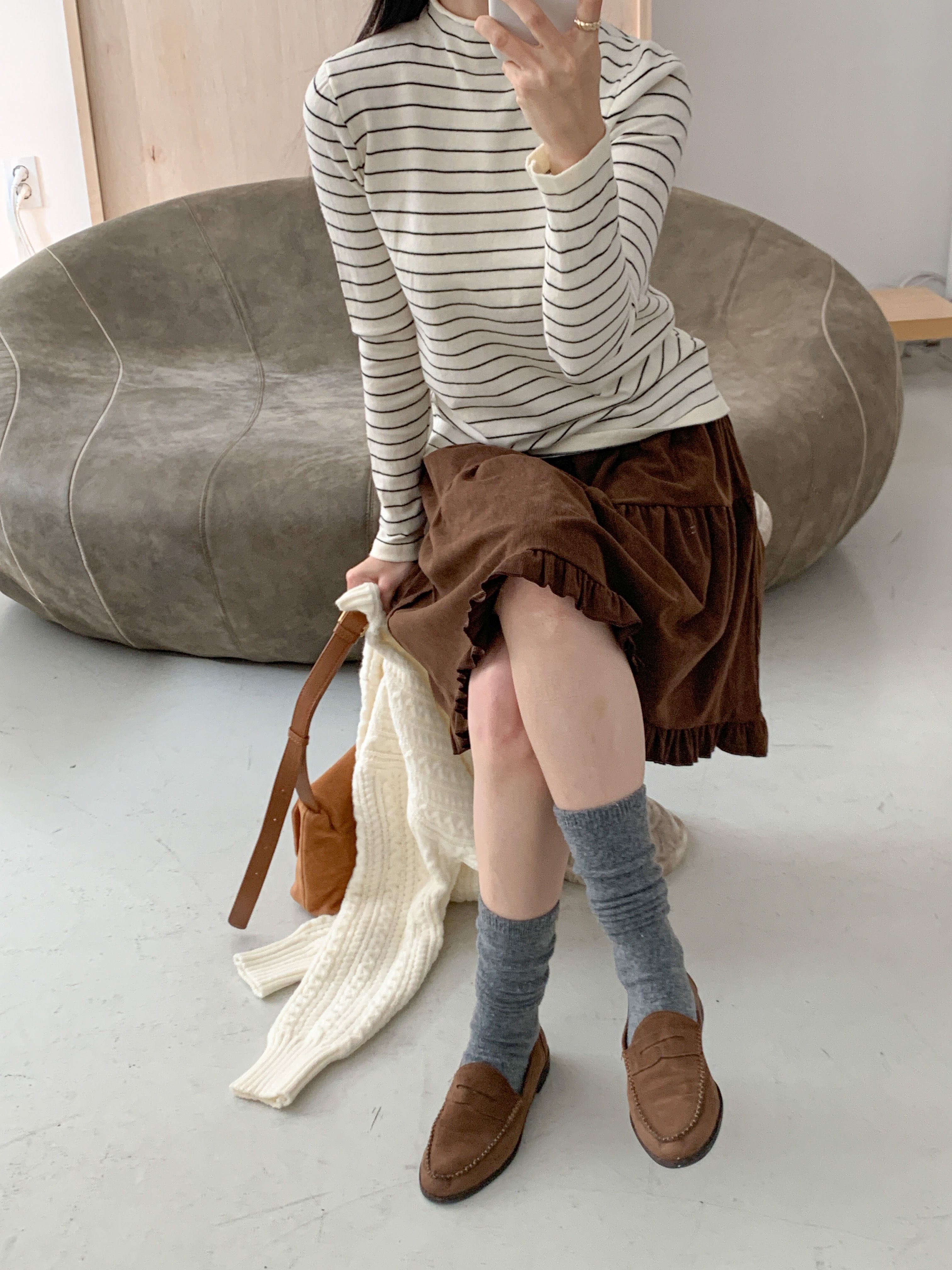 ハーフネックシンプル長袖ボーダーニット | 詳細画像10