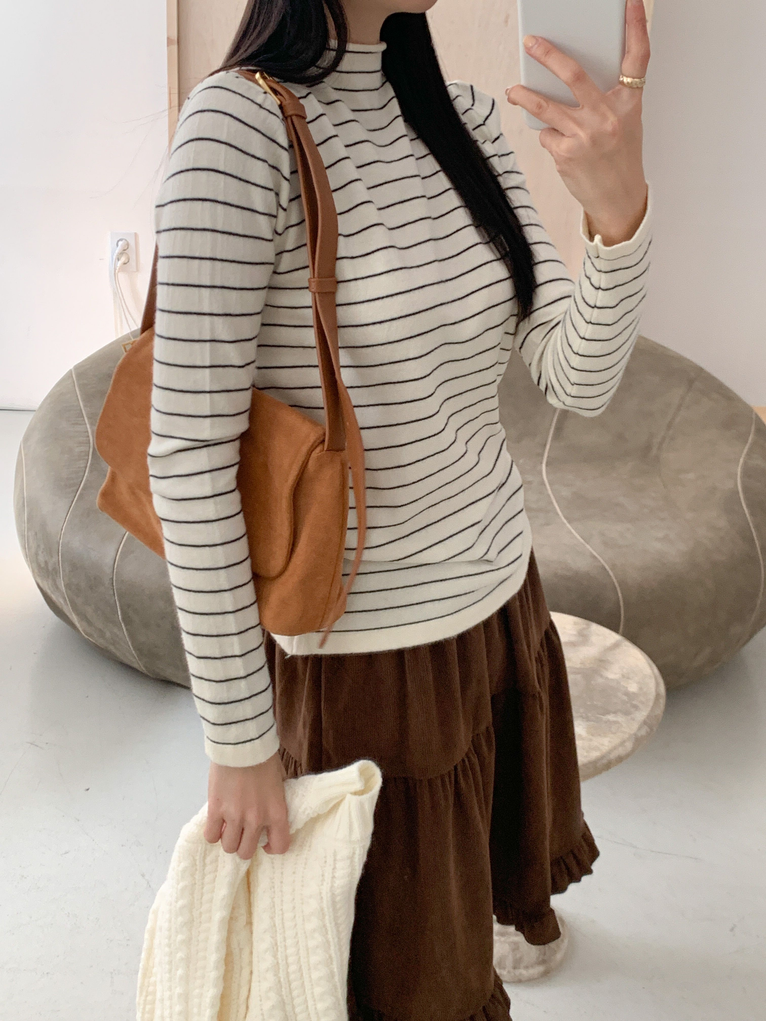 ハーフネックシンプル長袖ボーダーニット | 詳細画像11