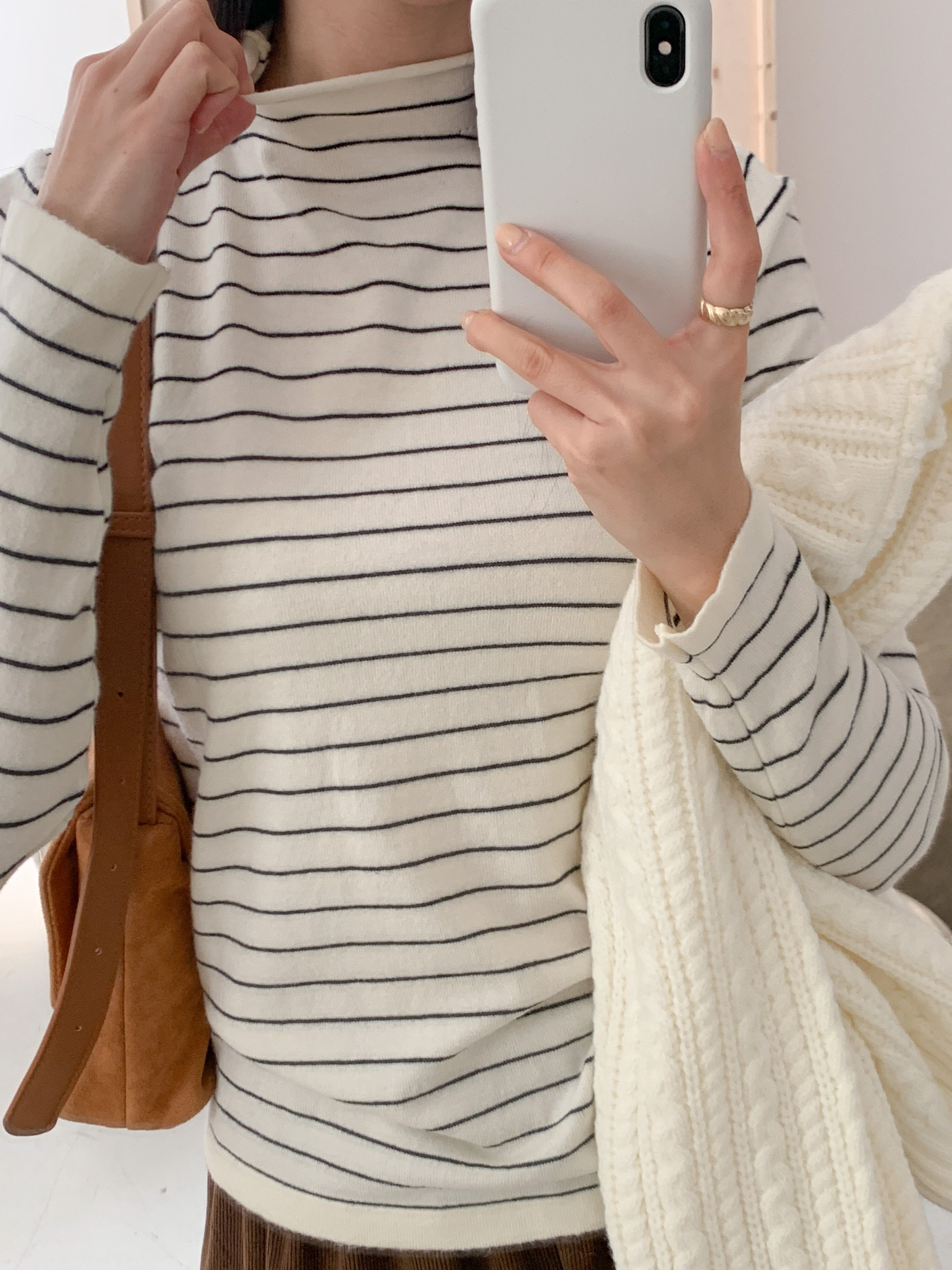 ハーフネックシンプル長袖ボーダーニット | 詳細画像15