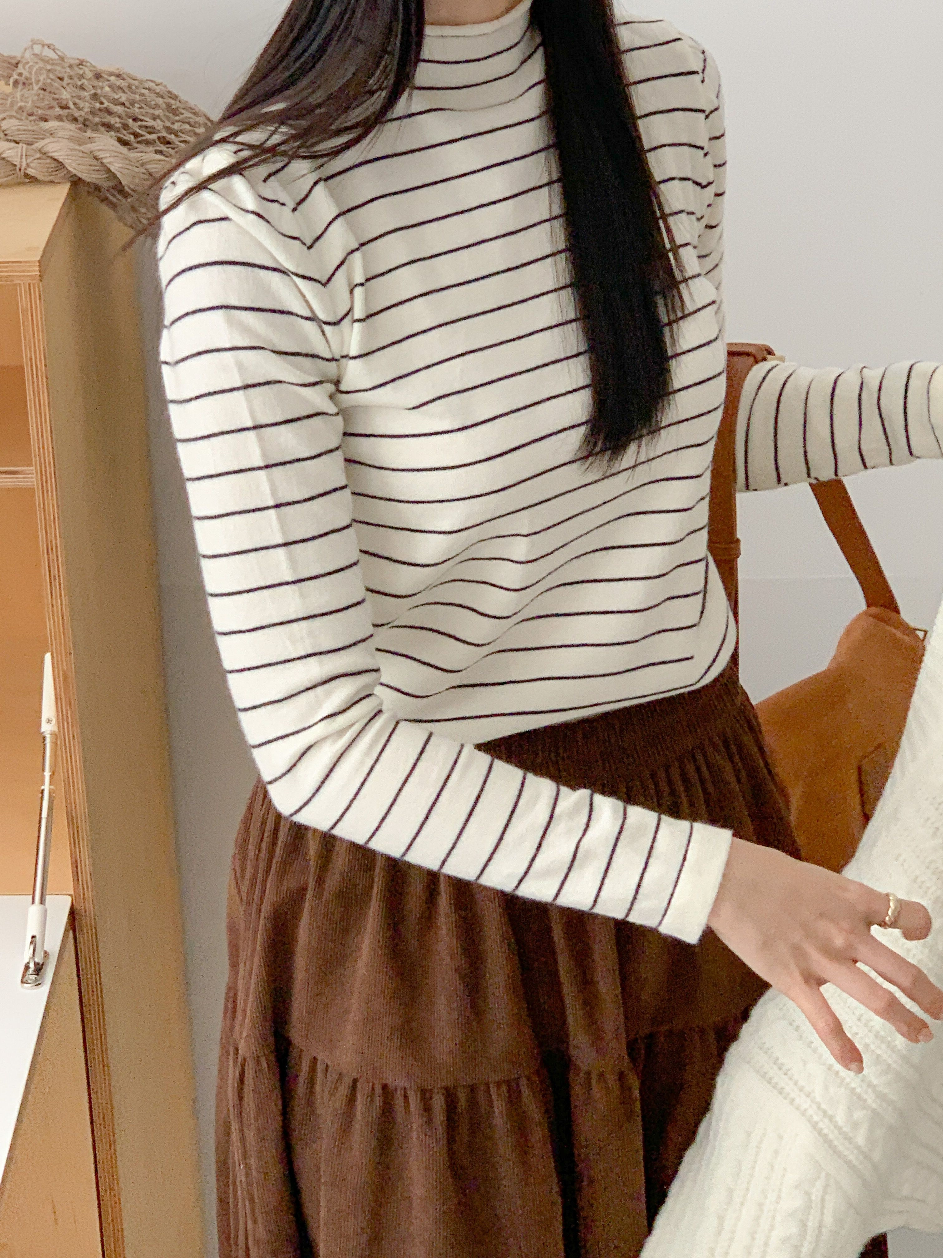 ハーフネックシンプル長袖ボーダーニット | 詳細画像19