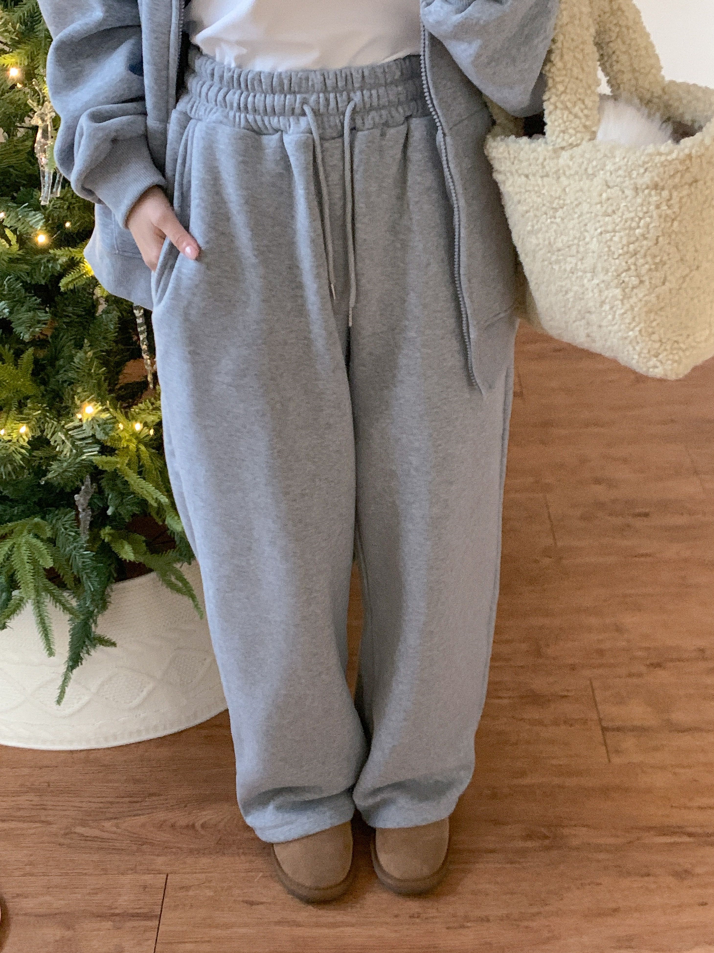 裏起毛ポケットベーシックウエストゴムドローコードワイドパンツ | 詳細画像3