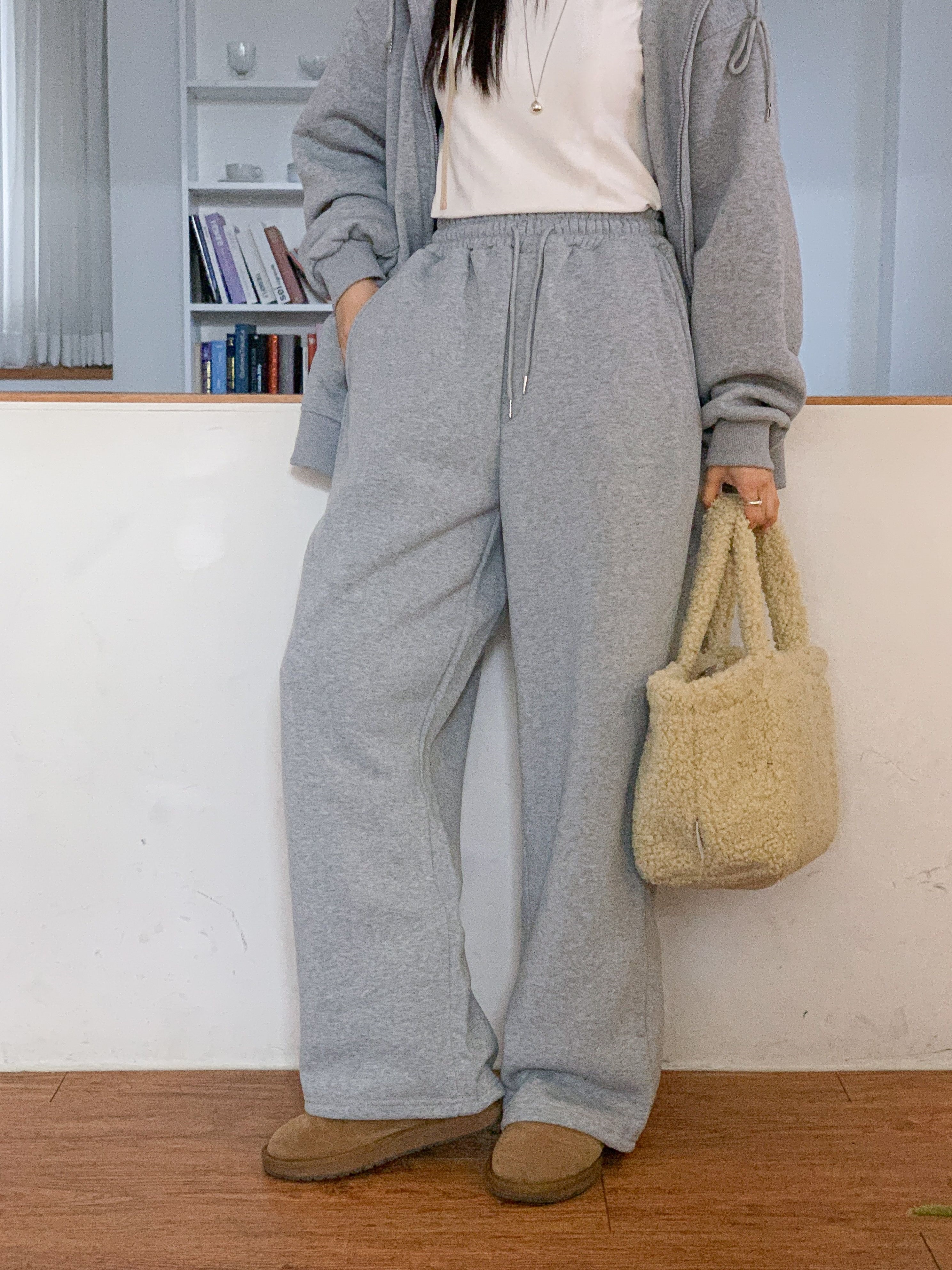 裏起毛ポケットベーシックウエストゴムドローコードワイドパンツ | 詳細画像4