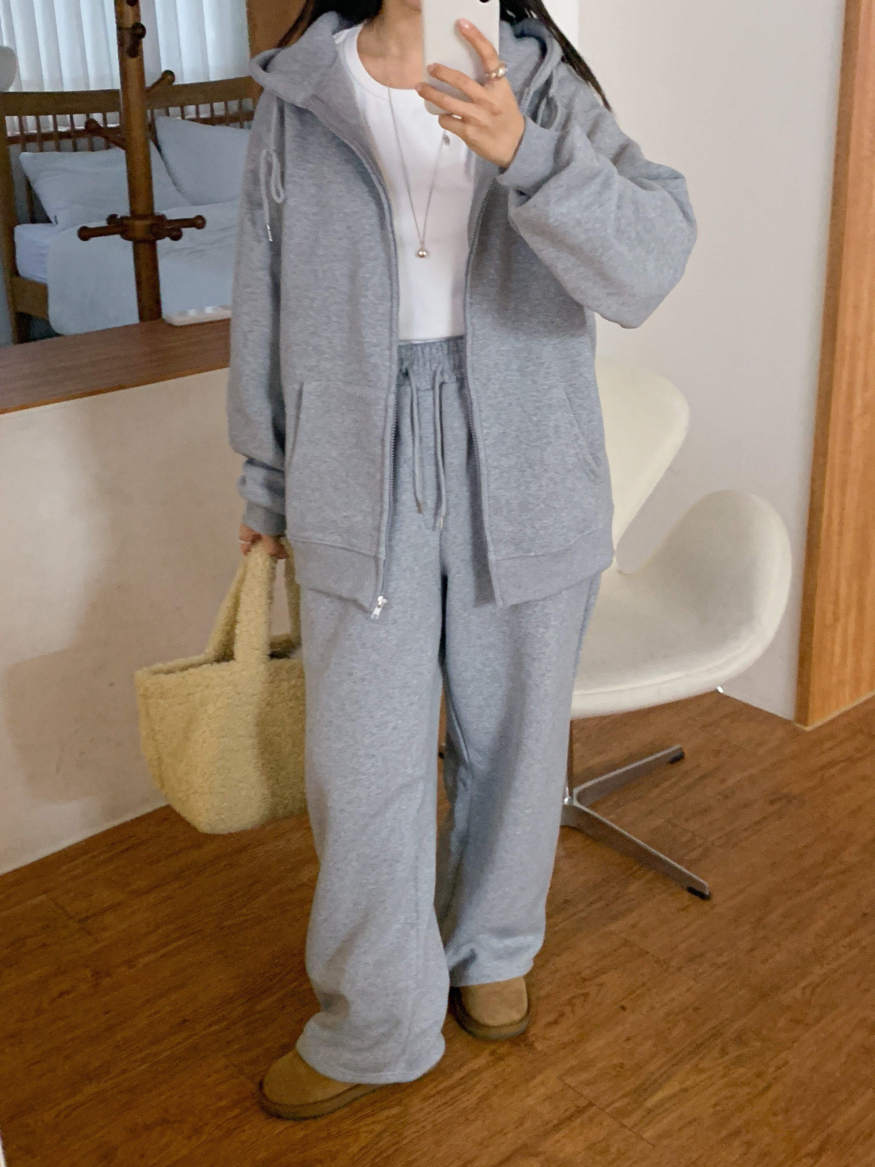 裏起毛ポケットベーシックウエストゴムドローコードワイドパンツ | 詳細画像5